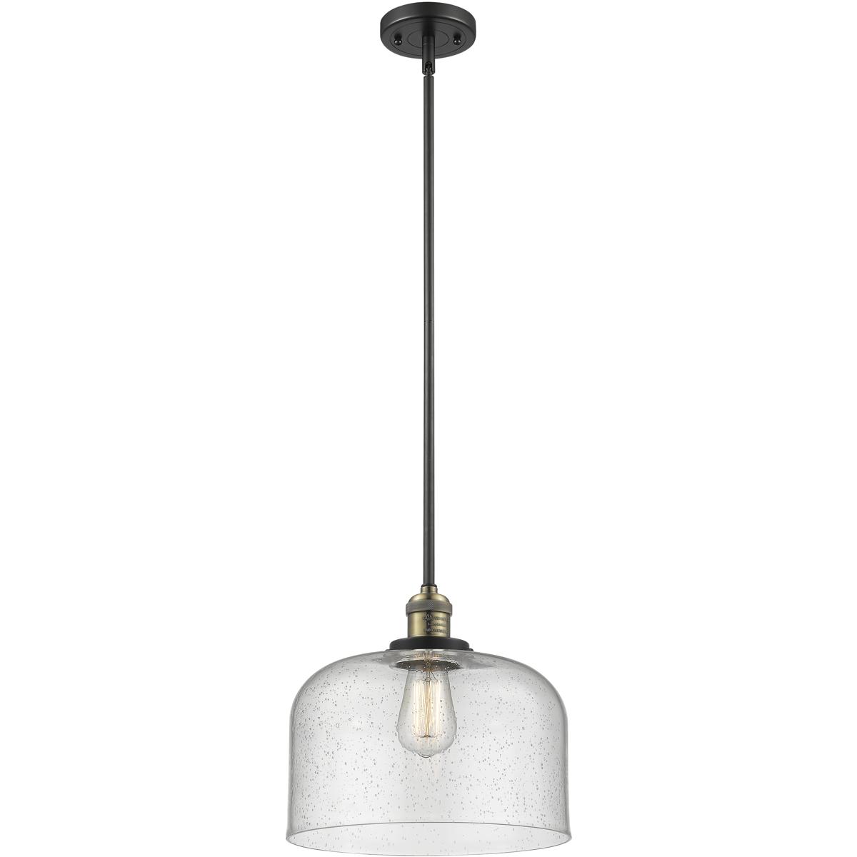 Innovations Lighting 201S-BAB-G74-L Franklin Restoration Bell 1 Light 12 inch Black Antique Brass Mini Pendant Ceiling Light in Incandescent, Seedy, F
