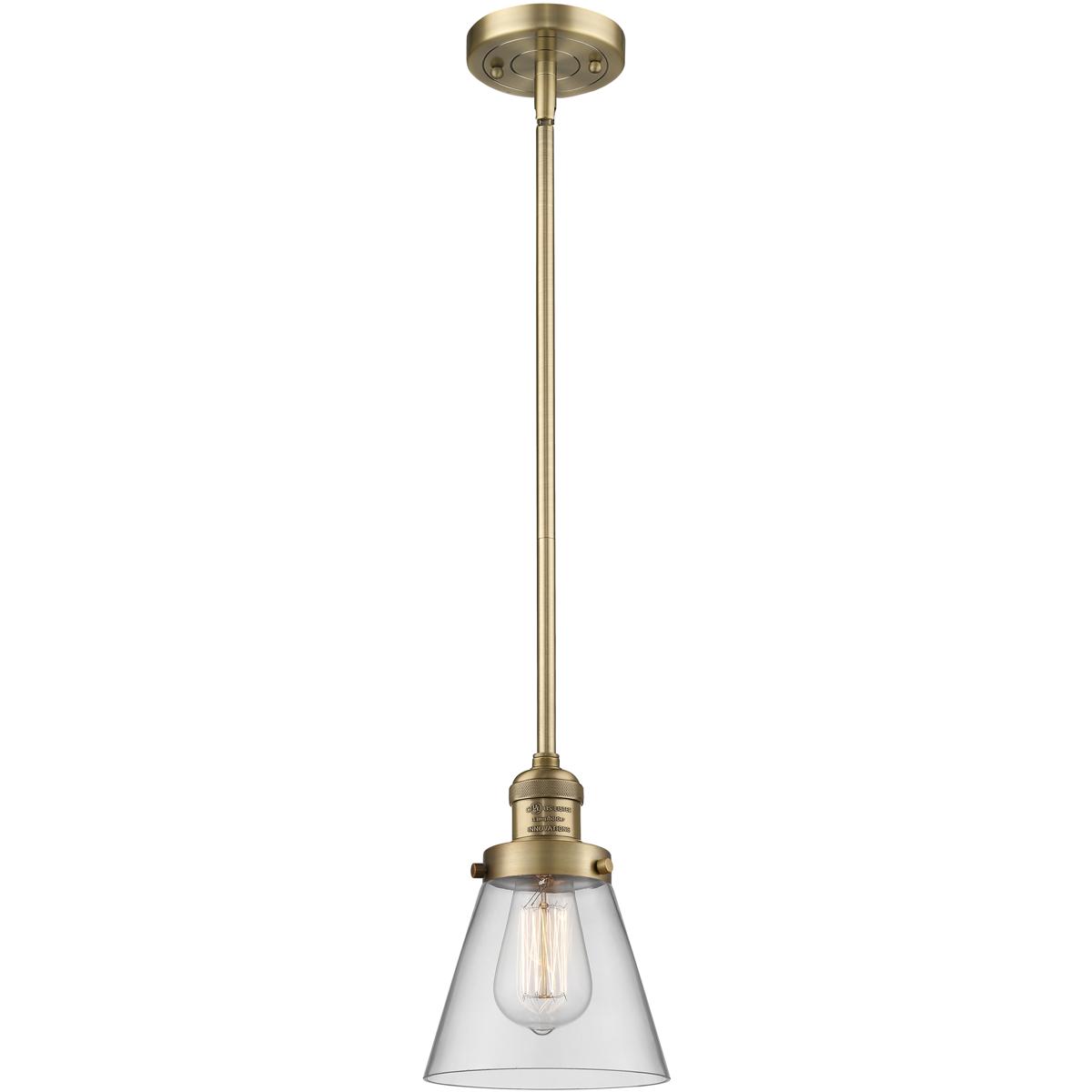 Innovations Lighting 201S-BB-G62 Franklin Restoration Cone 1 Light 6 inch Brushed Brass Mini Pendant Ceiling Light in Incandescent, Clear, Franklin Re