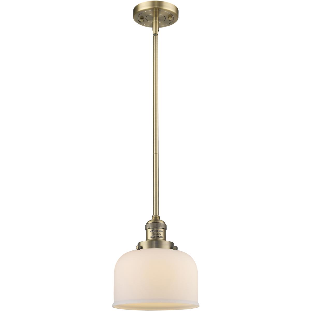 Innovations Lighting 201S-BB-G71 Franklin Restoration Bell 1 Light 8 inch Brushed Brass Mini Pendant Ceiling Light in Incandescent, Matte White, Frank