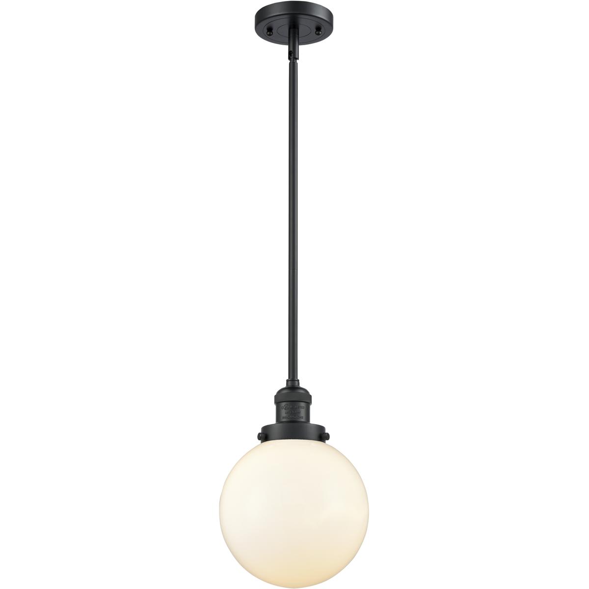 Innovations Lighting 201S-BK-G201-8-LED Franklin Restoration Beacon LED 8 inch Matte Black Mini Pendant Ceiling Light in Matte White, Franklin Restora