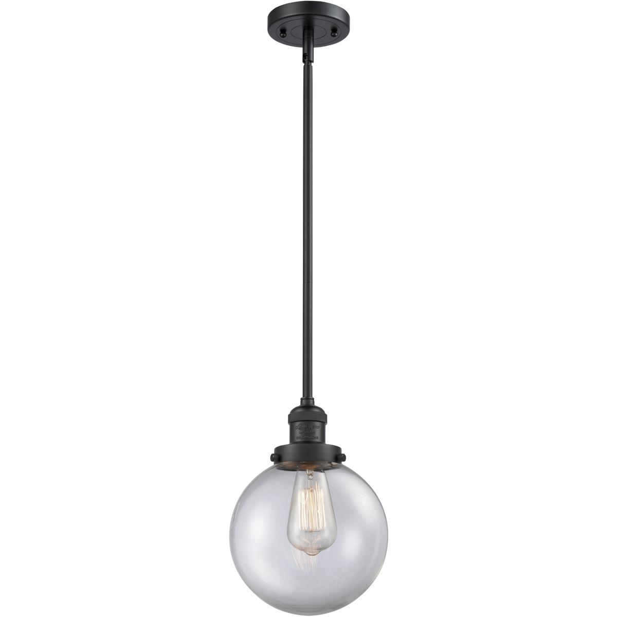 Innovations Lighting 201S-BK-G202-8 Franklin Restoration Beacon 1 Light 8 inch Matte Black Mini Pendant Ceiling Light in Incandescent, Clear, Franklin