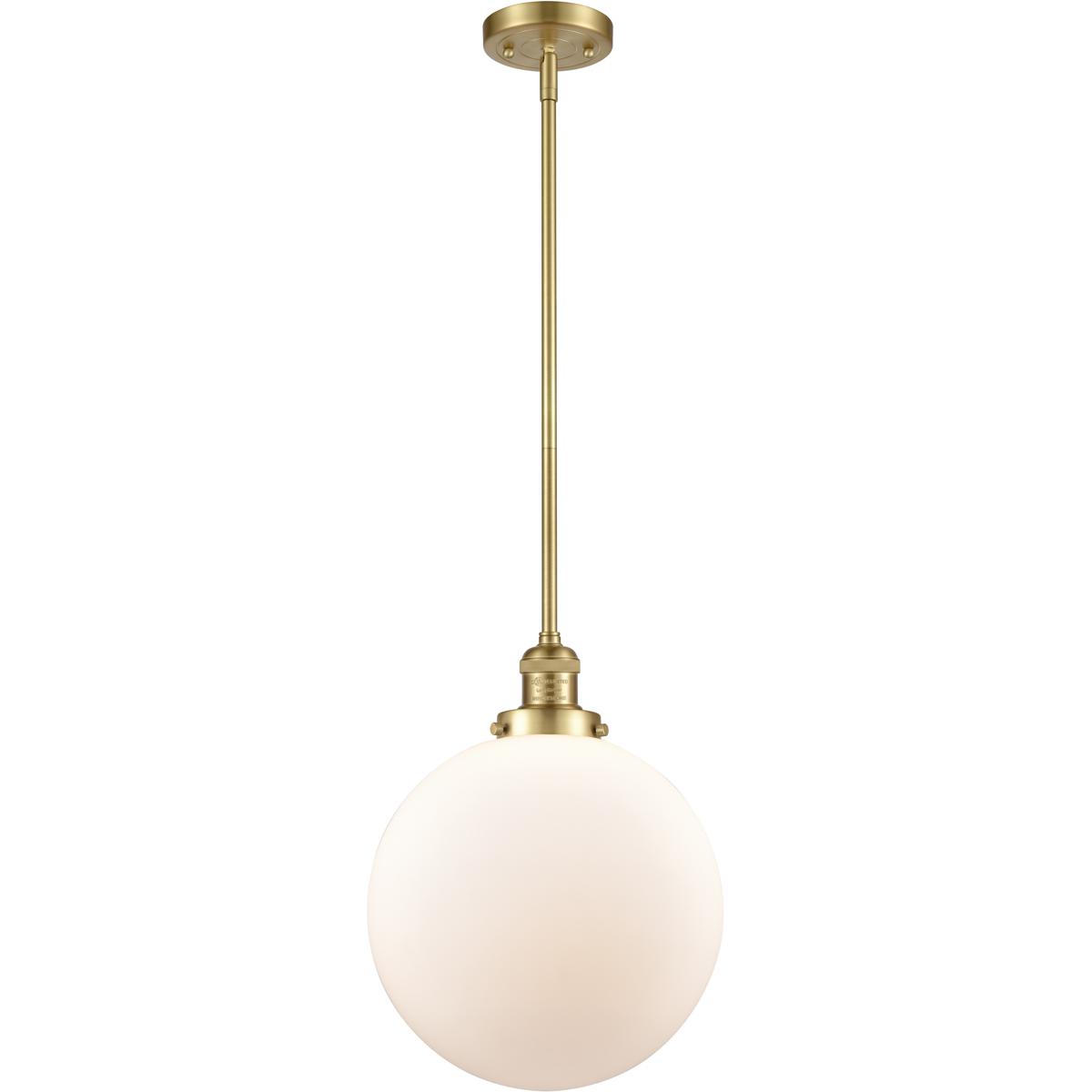 Innovations Lighting 201S-SG-G201-12-LED Franklin Restoration Beacon LED 12 inch Satin Gold Mini Pendant Ceiling Light in Matte White, Franklin Restor