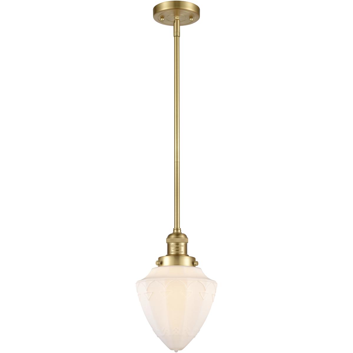 Innovations Lighting 201S-SG-G661-7-LED Franklin Restoration Bullet LED 7 inch Satin Gold Mini Pendant Ceiling Light in Matte White