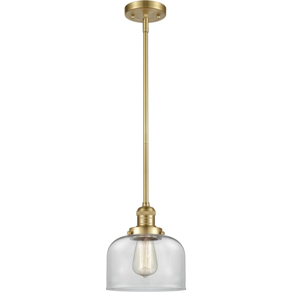 Innovations Lighting 201S-SG-G72-LED Franklin Restoration Bell LED 8 inch Satin Gold Mini Pendant Ceiling Light in Clear, Franklin Restoration