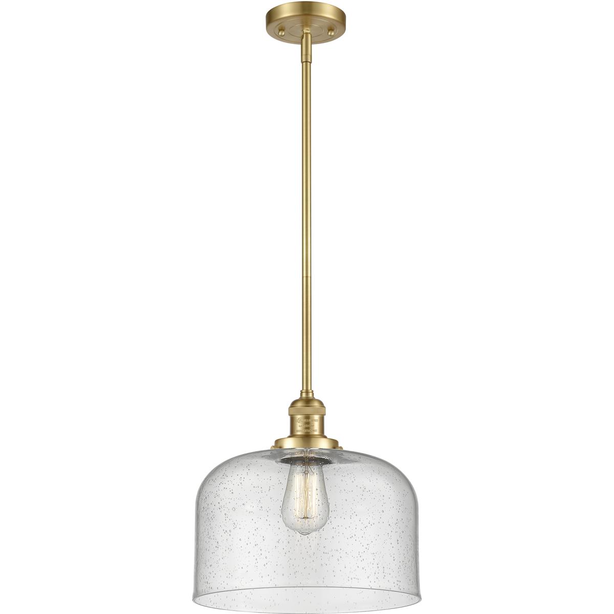 Innovations Lighting 201S-SG-G74-L-LED Franklin Restoration Bell LED 12 inch Satin Gold Mini Pendant Ceiling Light in Seedy, Franklin Restoration
