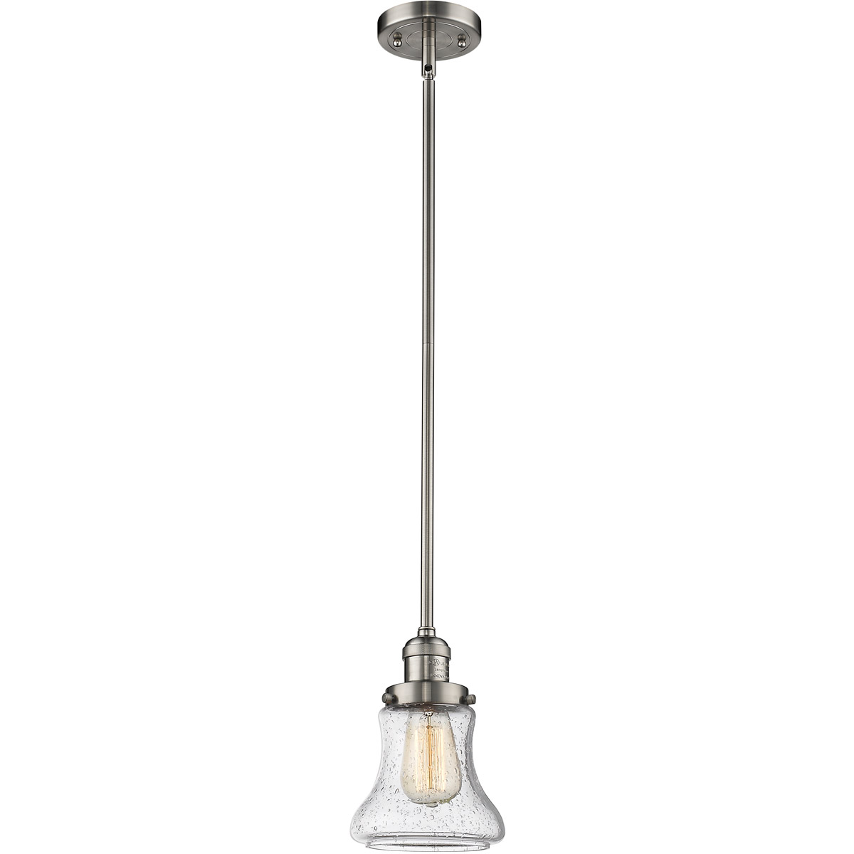 Innovations Lighting 201S-SN-G194 Franklin Restoration Bellmont 1 Light 7 inch Brushed Satin Nickel Mini Pendant Ceiling Light in Seedy Glass, Frankli