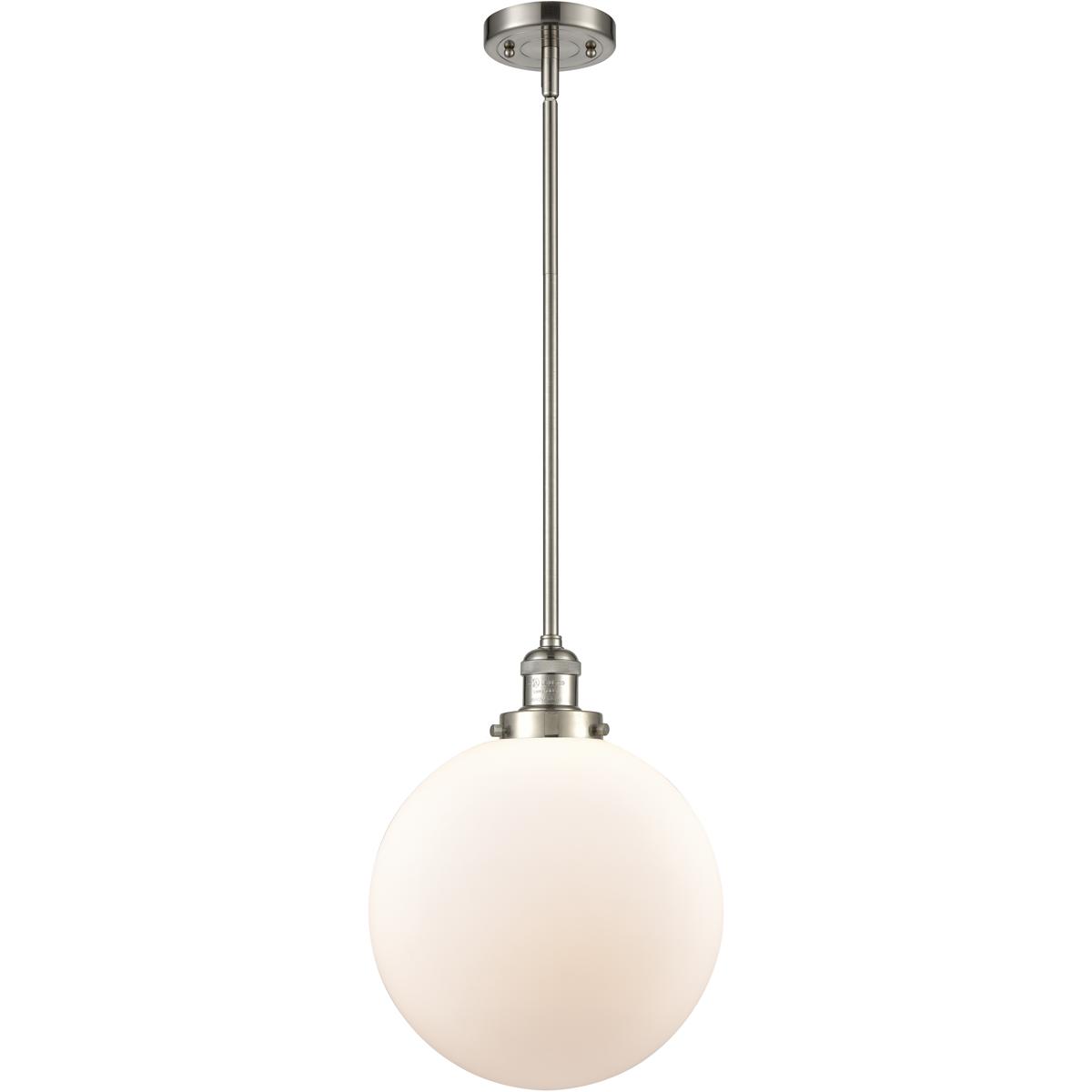 Innovations Lighting 201S-SN-G201-12-LED Franklin Restoration Beacon LED 12 inch Brushed Satin Nickel Mini Pendant Ceiling Light in Matte White, Frank