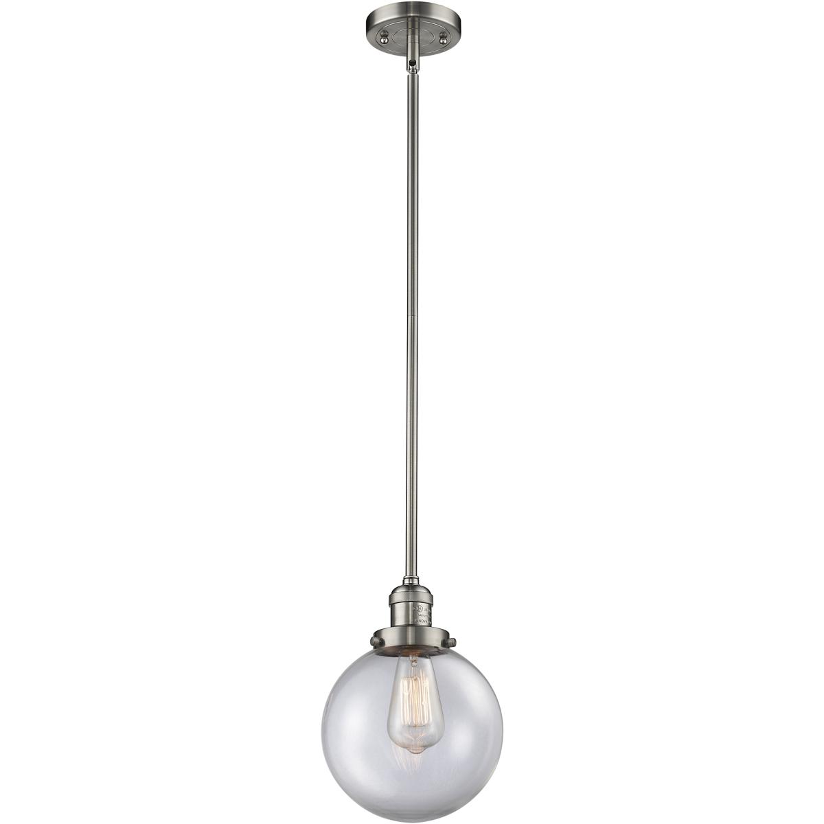 Innovations Lighting 201S-SN-G202-8 Franklin Restoration Beacon 1 Light 8 inch Brushed Satin Nickel Mini Pendant Ceiling Light in Incandescent, Clear,