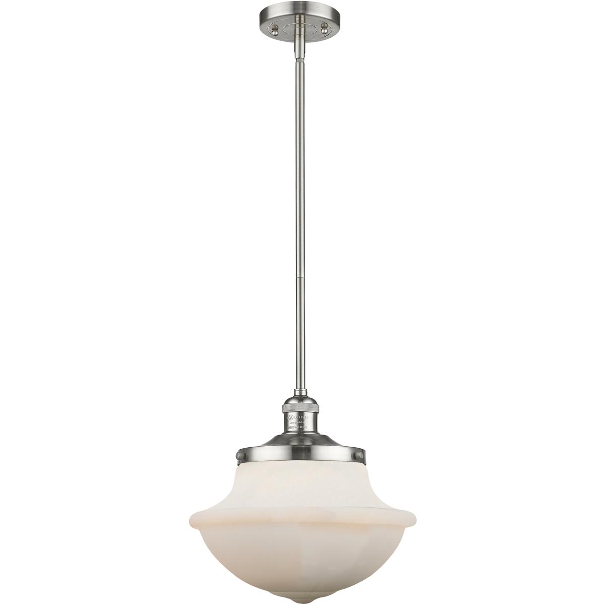 Innovations Lighting 201S-SN-G541-LED Franklin Restoration Oxford LED 12 inch Brushed Satin Nickel Mini Pendant Ceiling Light in Matte White, Franklin