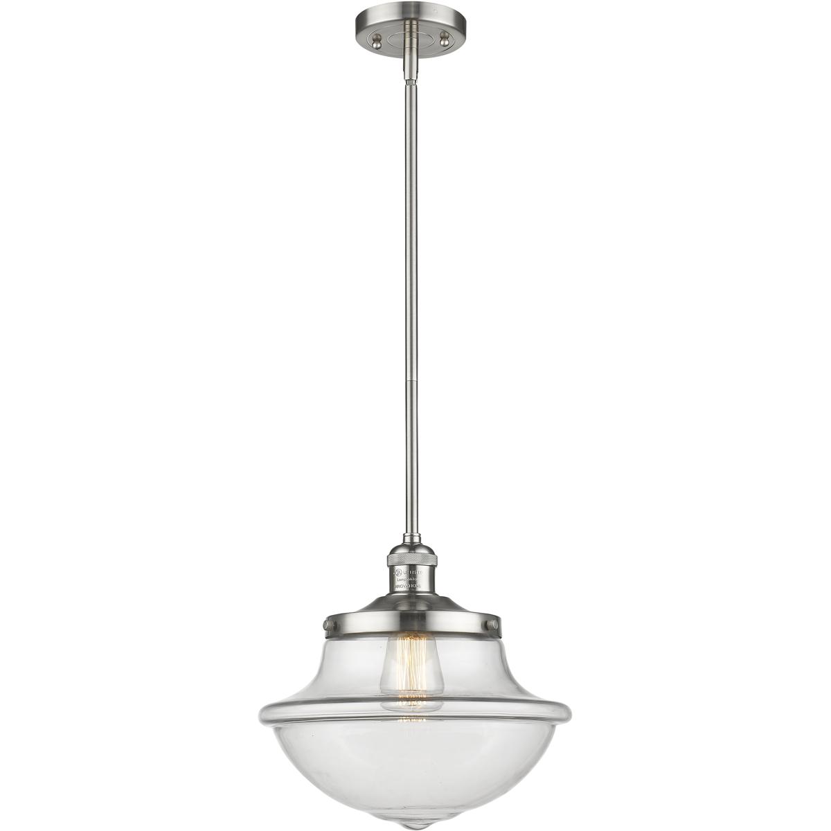 Innovations Lighting 201S-SN-G542-LED Franklin Restoration Oxford LED 12 inch Brushed Satin Nickel Mini Pendant Ceiling Light in Clear, Franklin Resto