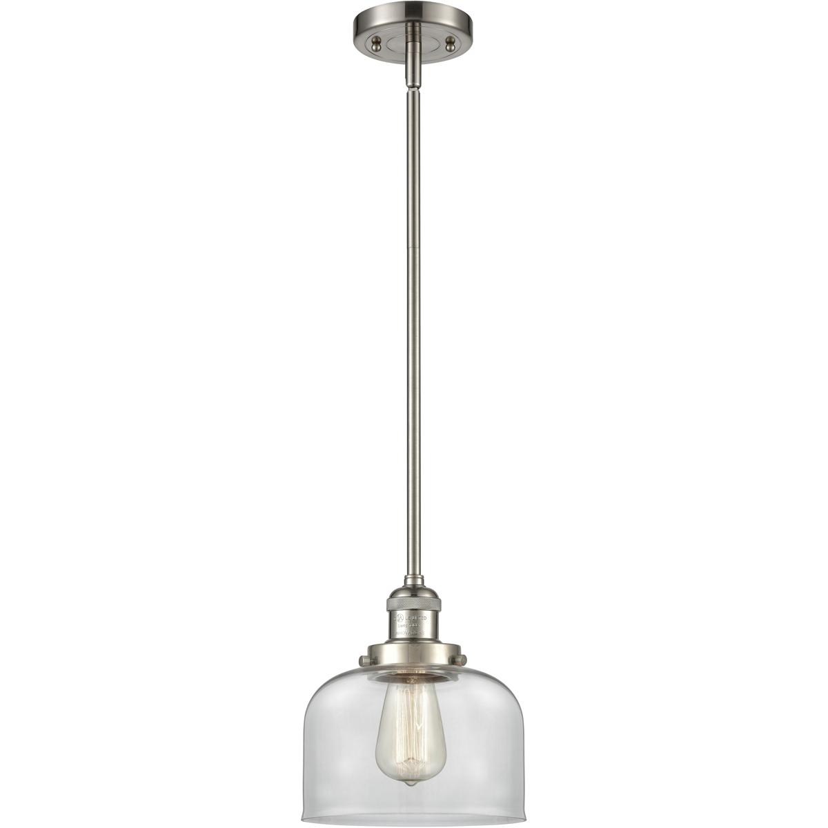 Innovations Lighting 201S-SN-G72-LED Franklin Restoration Bell LED 8 inch Brushed Satin Nickel Mini Pendant Ceiling Light in Clear, Franklin Restorati