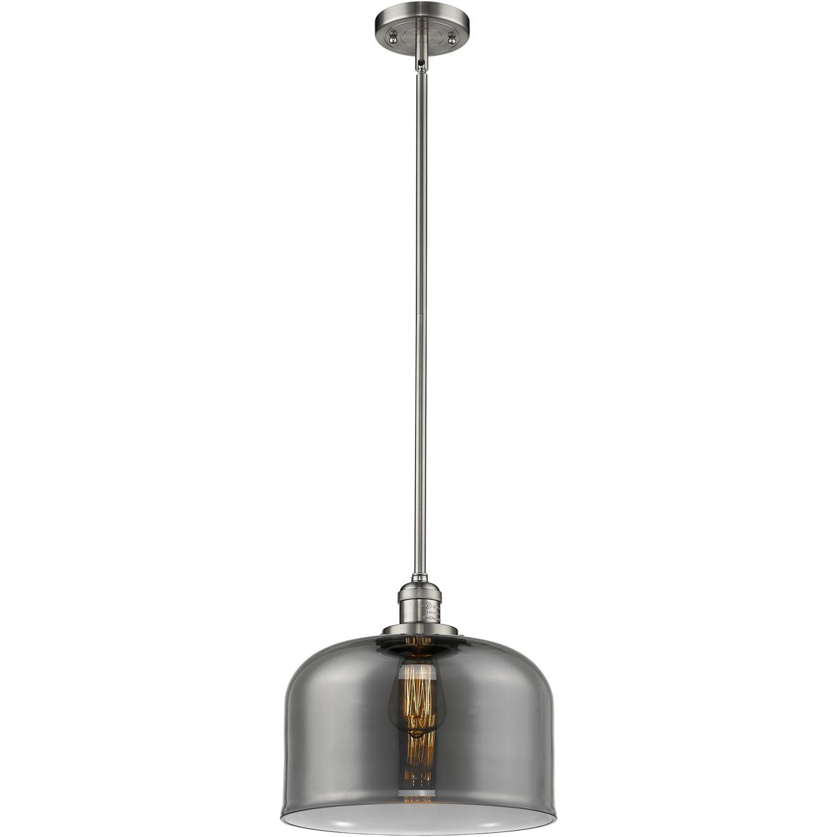 Innovations Lighting 201S-SN-G73-L-LED Franklin Restoration Bell LED 12 inch Brushed Satin Nickel Mini Pendant Ceiling Light in Plated Smoke, Franklin