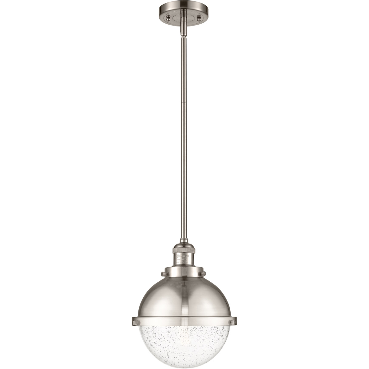 Innovations Lighting 201S-SN-HFS-84-SN Franklin Restoration Hampden 1 Light 9 inch Brushed Satin Nickel Mini Pendant Ceiling Light in Seedy Glass