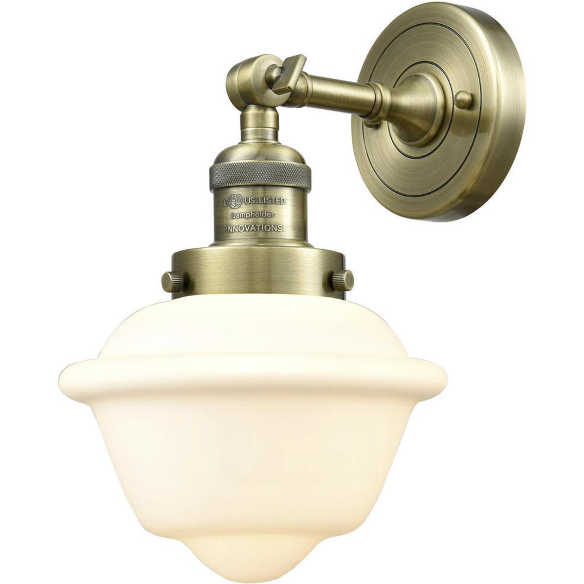 Innovations Lighting 203-AB-G531-LED Franklin Restoration Small Oxford LED 7.5 inch Antique Brass Sconce Wall Light in Matte White Glass, Franklin Res