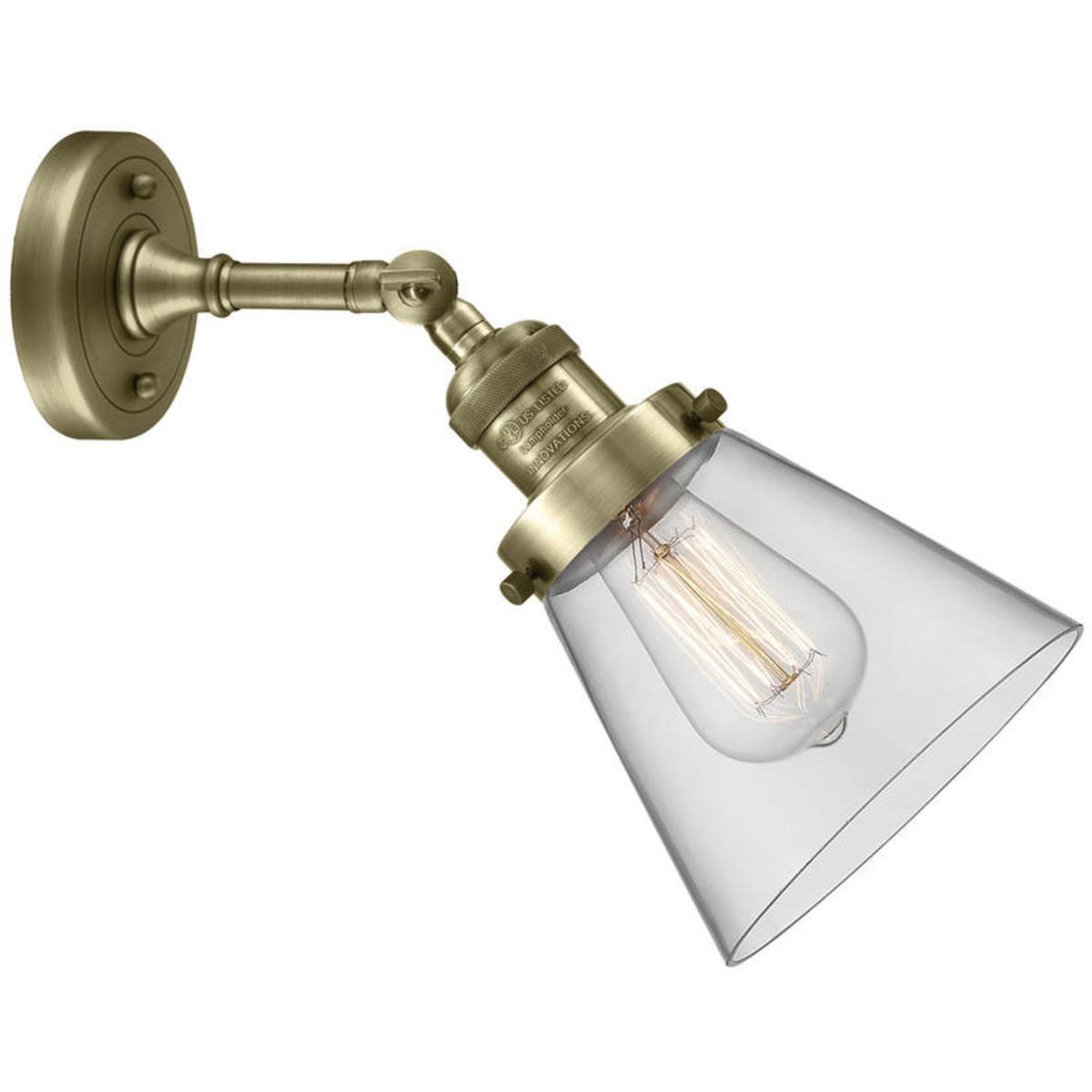 Innovations Lighting 203-AB-G62 Franklin Restoration Small Cone 1 Light 6 inch Antique Brass Sconce Wall Light in Incandescent, Clear Glass, Franklin