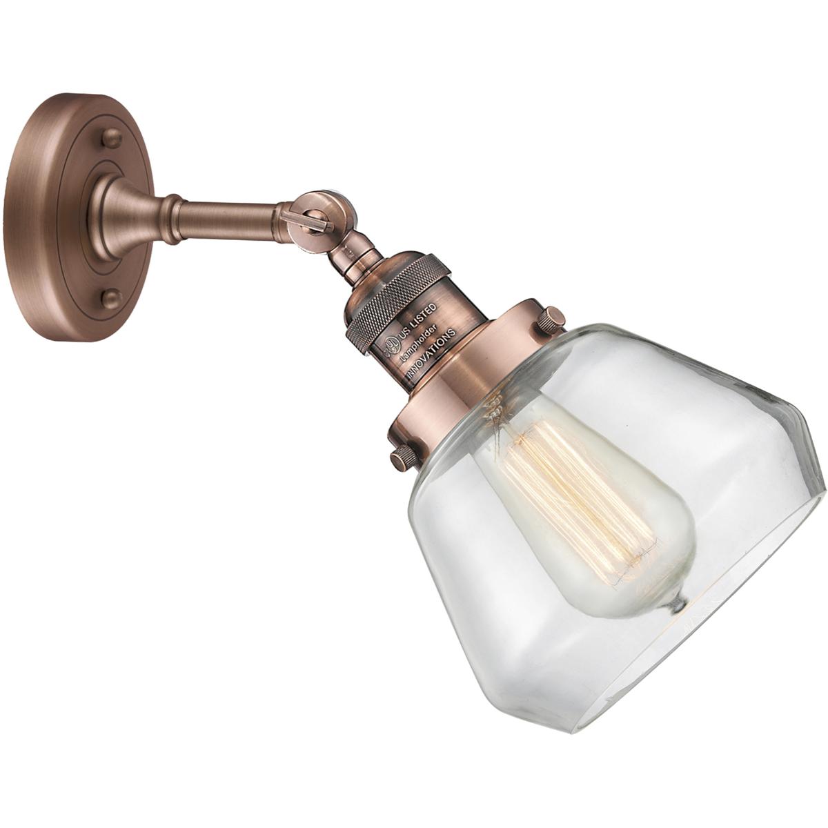 Innovations Lighting 203-AC-G172 Franklin Restoration Fulton 1 Light 7 inch Antique Copper Sconce Wall Light in Clear Glass, Franklin Restoration