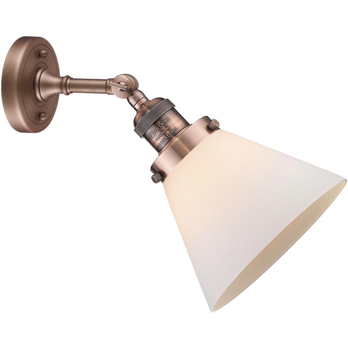 Innovations Lighting 203-AC-G41 Franklin Restoration Large Cone 1 Light 8 inch Antique Copper Sconce Wall Light in Matte White Glass, Franklin Restora
