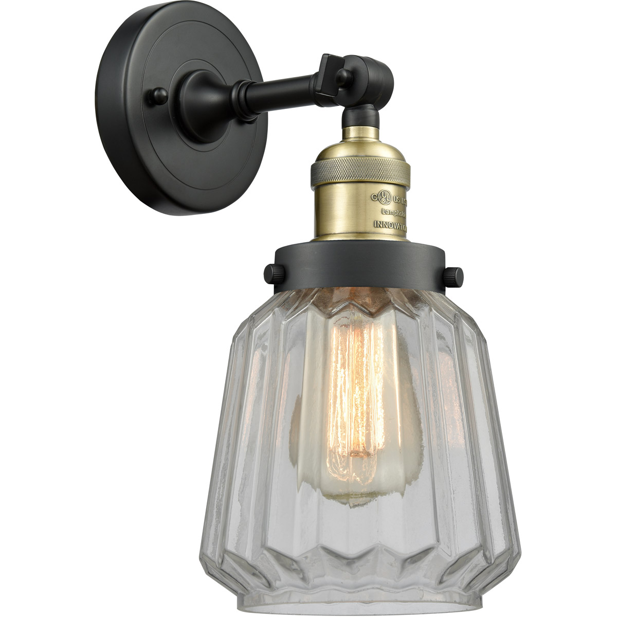 Innovations Lighting 203-BAB-G142-LED Franklin Restoration Chatham LED 6 inch Black Antique Brass Sconce Wall Light in Clear Glass, Franklin Restorati