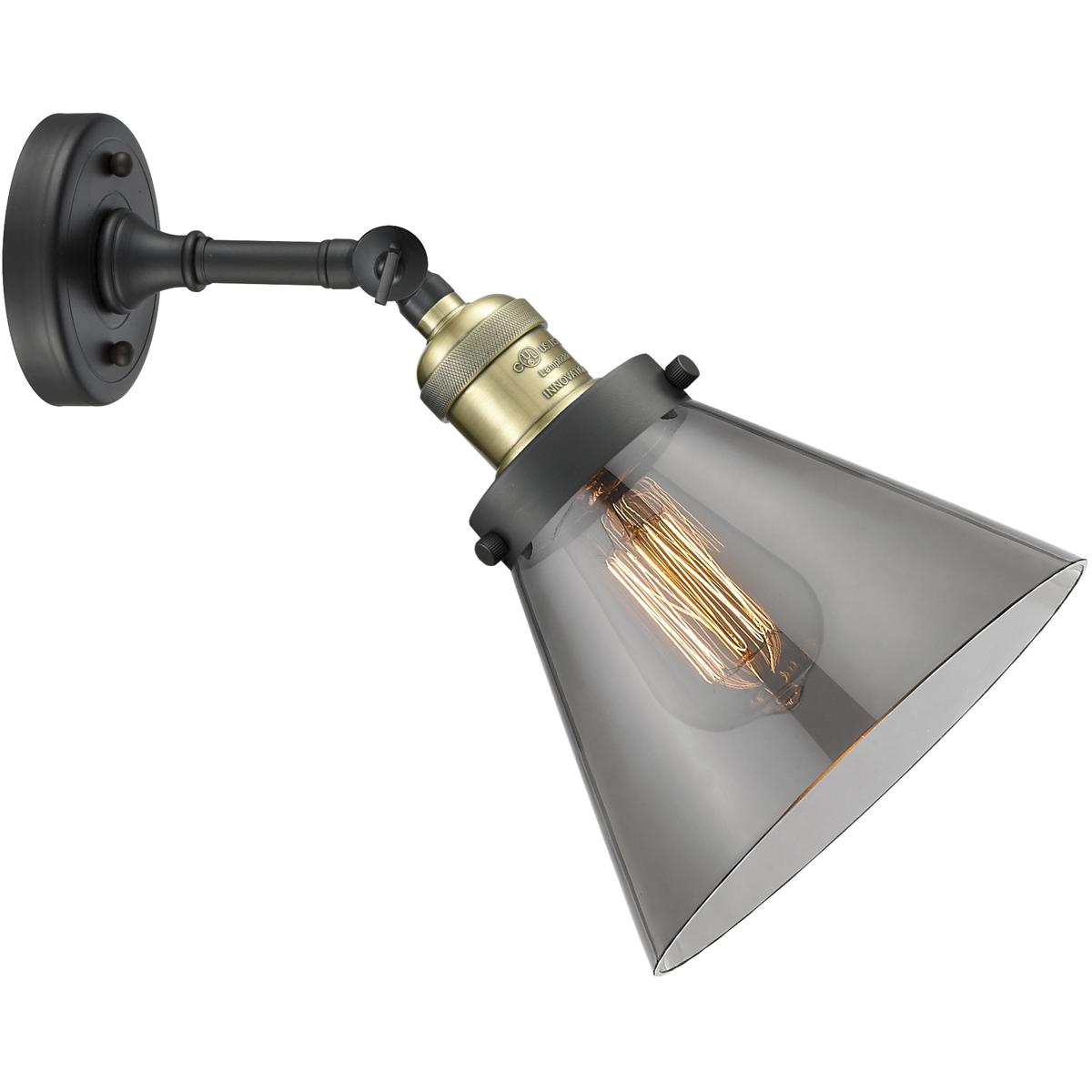 Innovations Lighting 203-BAB-G43 Franklin Restoration Large Cone 1 Light 8 inch Black Antique Brass Sconce Wall Light in Plated Smoke Glass, Franklin 