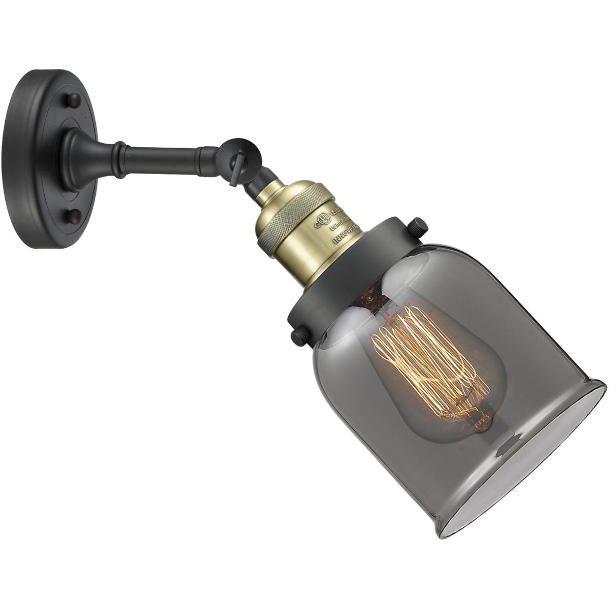 Innovations Lighting 203-BAB-G53 Franklin Restoration Small Bell 1 Light 5 inch Black Antique Brass Sconce Wall Light in Light Smoke Glass, Franklin R