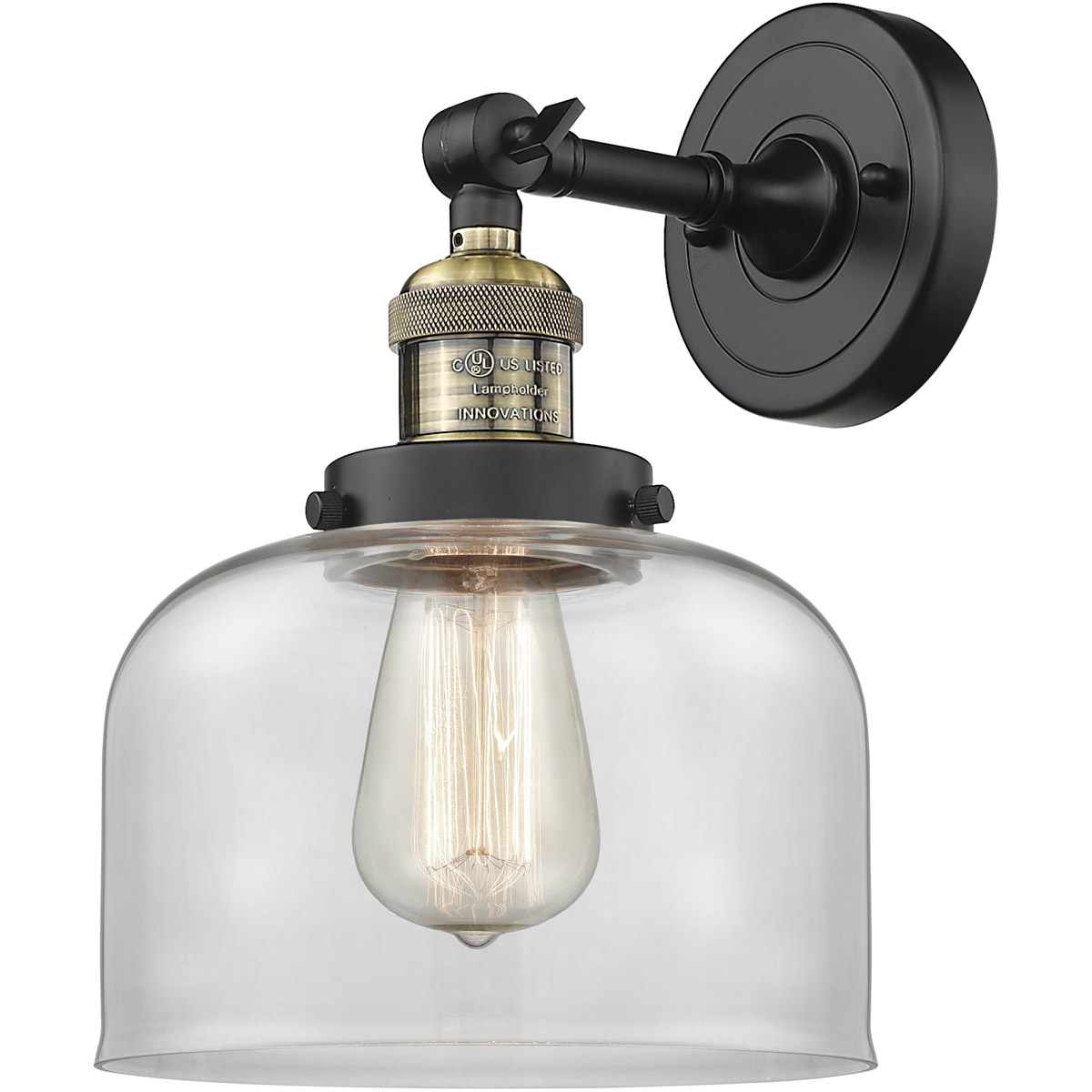 Innovations Lighting 203-BAB-G72 Franklin Restoration Large Bell 1 Light 8 inch Black Antique Brass Sconce Wall Light in Clear Glass, Franklin Restora