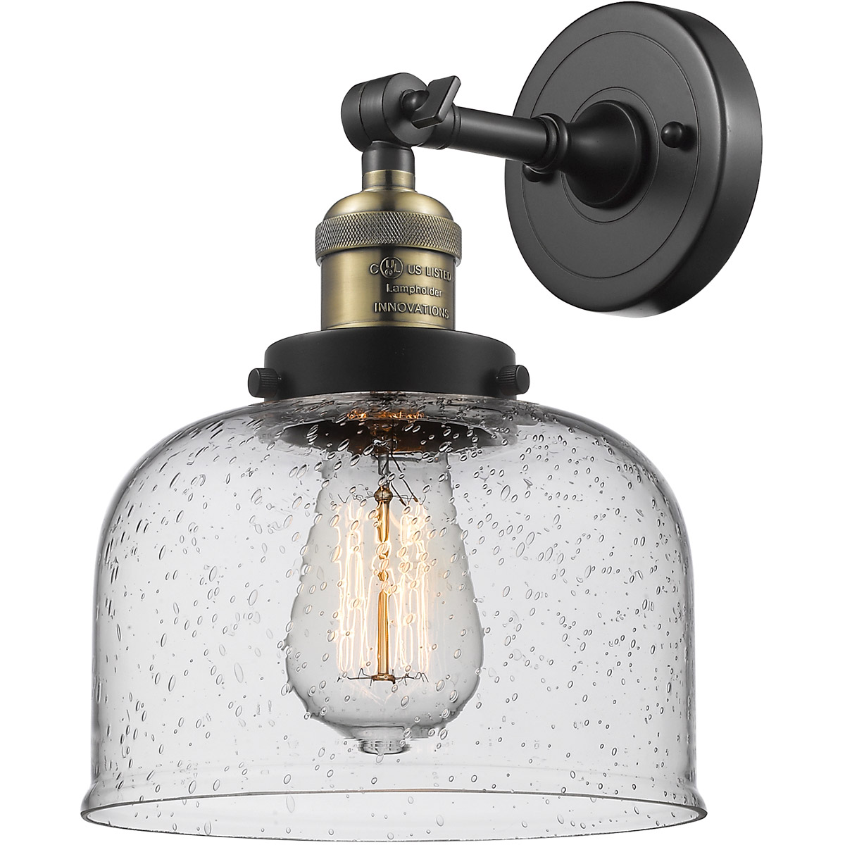 Innovations Lighting 203-BAB-G74 Franklin Restoration Large Bell 1 Light 8 inch Black Antique Brass Sconce Wall Light in Seedy Glass, Franklin Restora