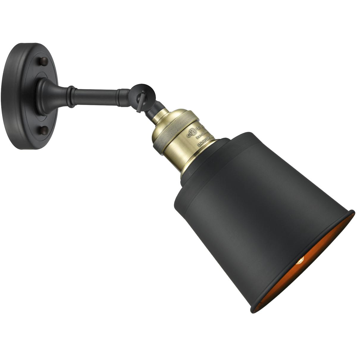 Innovations Lighting 203-BAB-M9-BK Franklin Restoration Addison 1 Light 5 inch Black Antique Brass Sconce Wall Light in Matte Black, Franklin Restorat