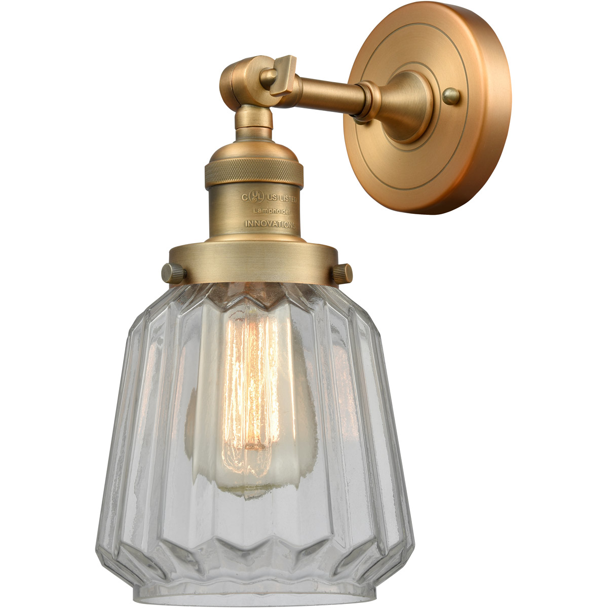 Innovations Lighting 203-BB-G142-LED Franklin Restoration Chatham LED 6 inch Brushed Brass Sconce Wall Light in Clear Glass, Franklin Restoration