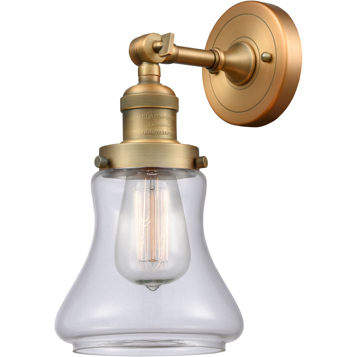 Innovations Lighting 203-BB-G192 Franklin Restoration Bellmont 1 Light 7 inch Brushed Brass Sconce Wall Light in Clear Glass, Franklin Restoration