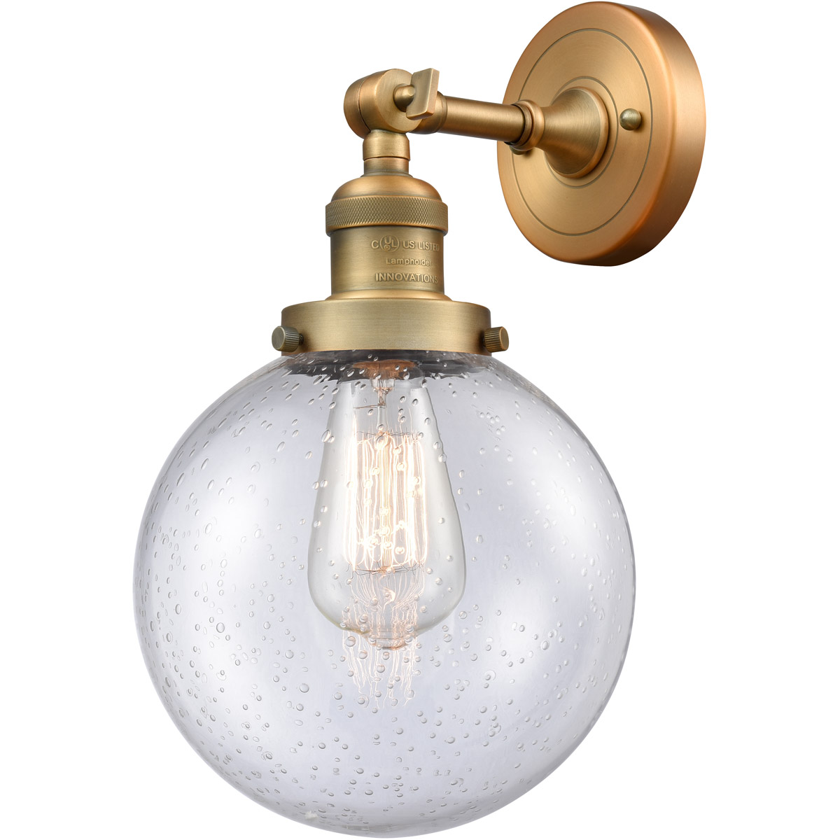 Innovations Lighting 203-BB-G204-8-LED Franklin Restoration Large Beacon LED 8 inch Brushed Brass Sconce Wall Light in Seedy Glass, Franklin Restorati
