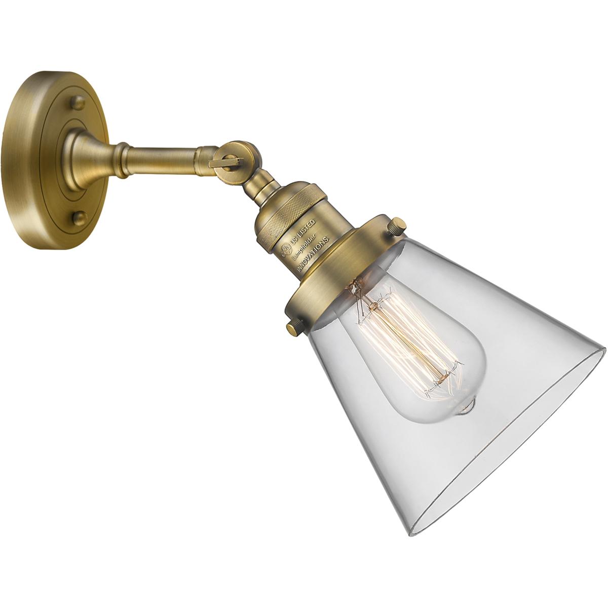 Innovations Lighting 203-BB-G62 Franklin Restoration Small Cone 1 Light 6 inch Brushed Brass Sconce Wall Light in Clear Glass, Franklin Restoration