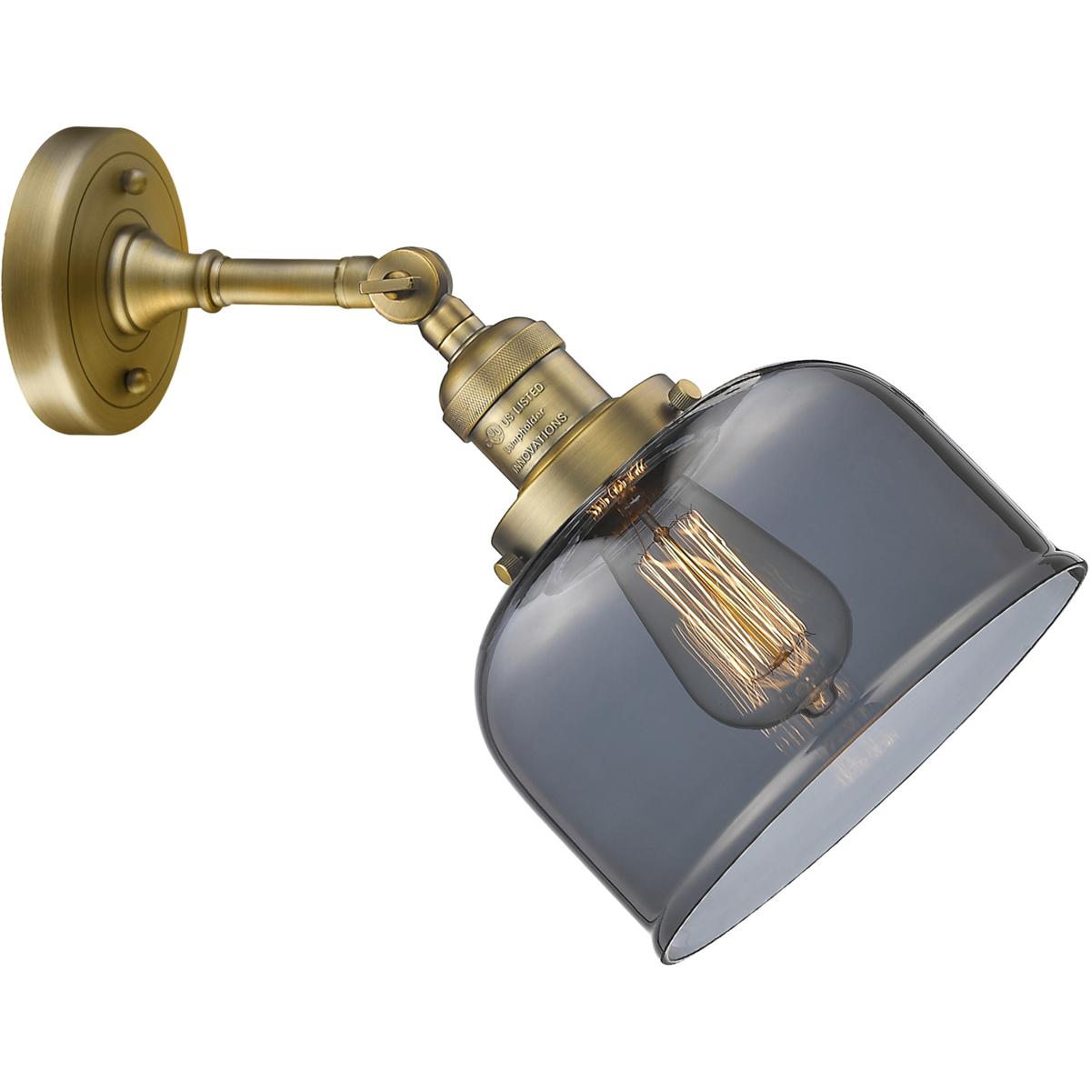 Innovations Lighting 203-BB-G73 Franklin Restoration Large Bell 1 Light 8 inch Brushed Brass Sconce Wall Light in Plated Smoke Glass, Franklin Restora