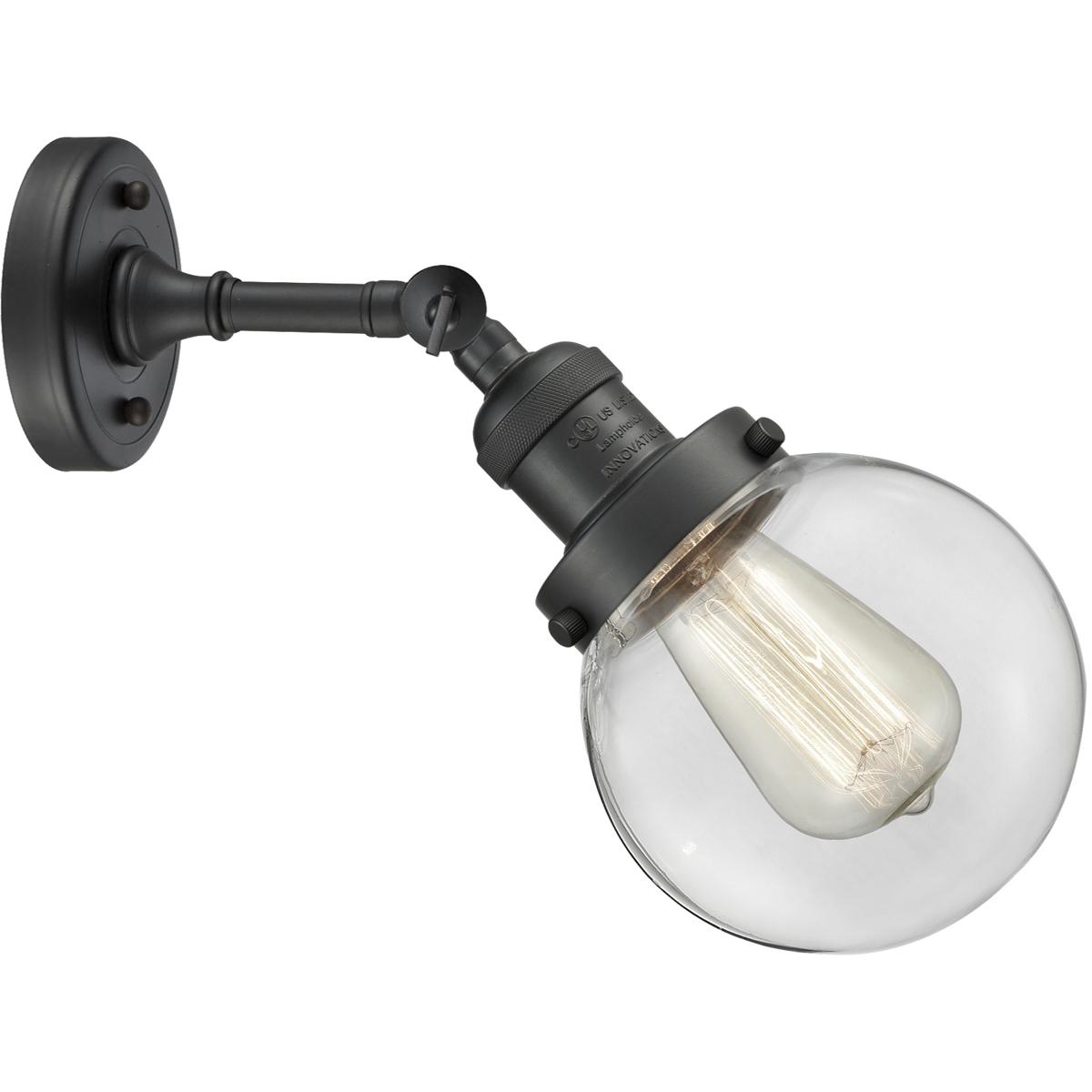 Innovations Lighting 203-BK-G202-6 Franklin Restoration Beacon 1 Light 6 inch Matte Black Sconce Wall Light in Clear Glass, Franklin Restoration