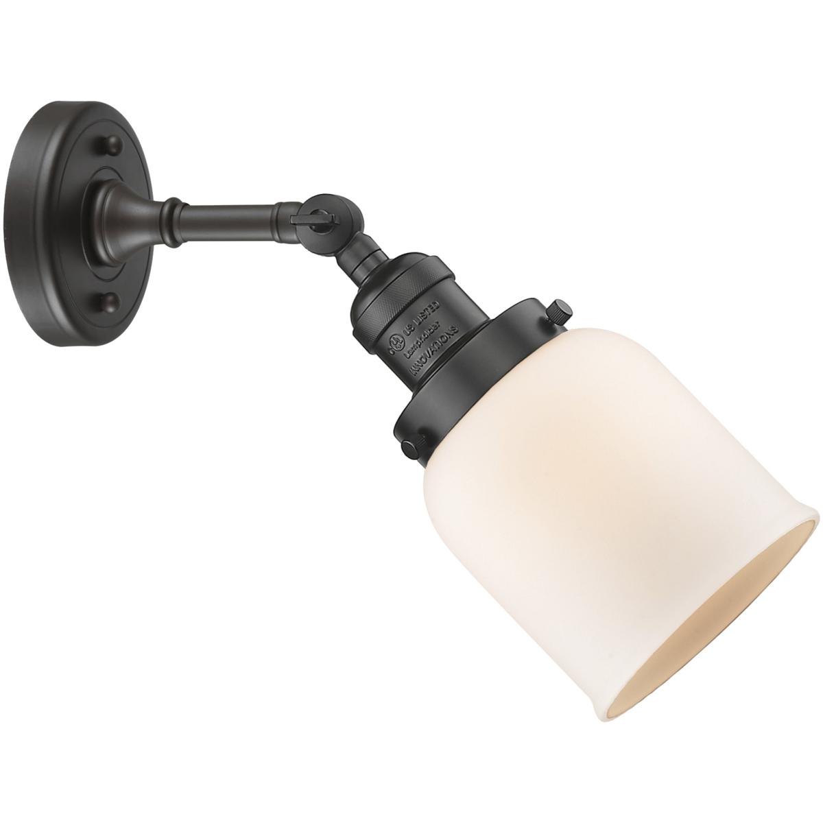 Innovations Lighting 203-OB-G51-LED Franklin Restoration Small Bell LED 5 inch Oil Rubbed Bronze Sconce Wall Light in Matte White Glass, Franklin Rest