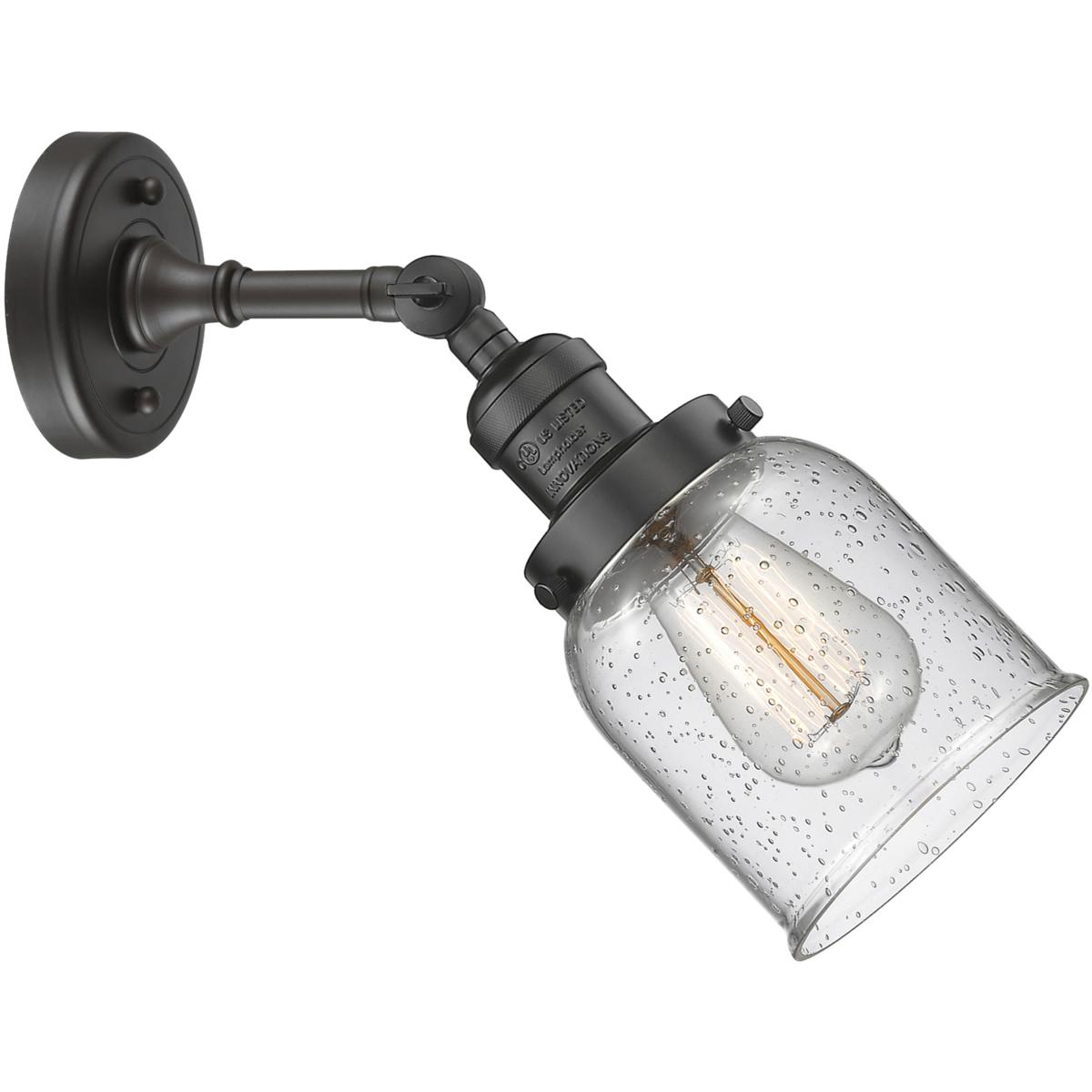 Innovations Lighting 203-OB-G54 Franklin Restoration Small Bell 1 Light 5 inch Oil Rubbed Bronze Sconce Wall Light in Seedy Glass, Franklin Restoratio