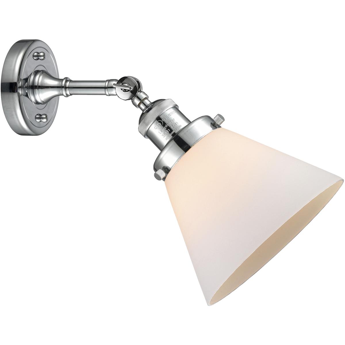 Innovations Lighting 203-PC-G41 Franklin Restoration Large Cone 1 Light 8 inch Polished Chrome Sconce Wall Light in Matte White Glass, Franklin Restor