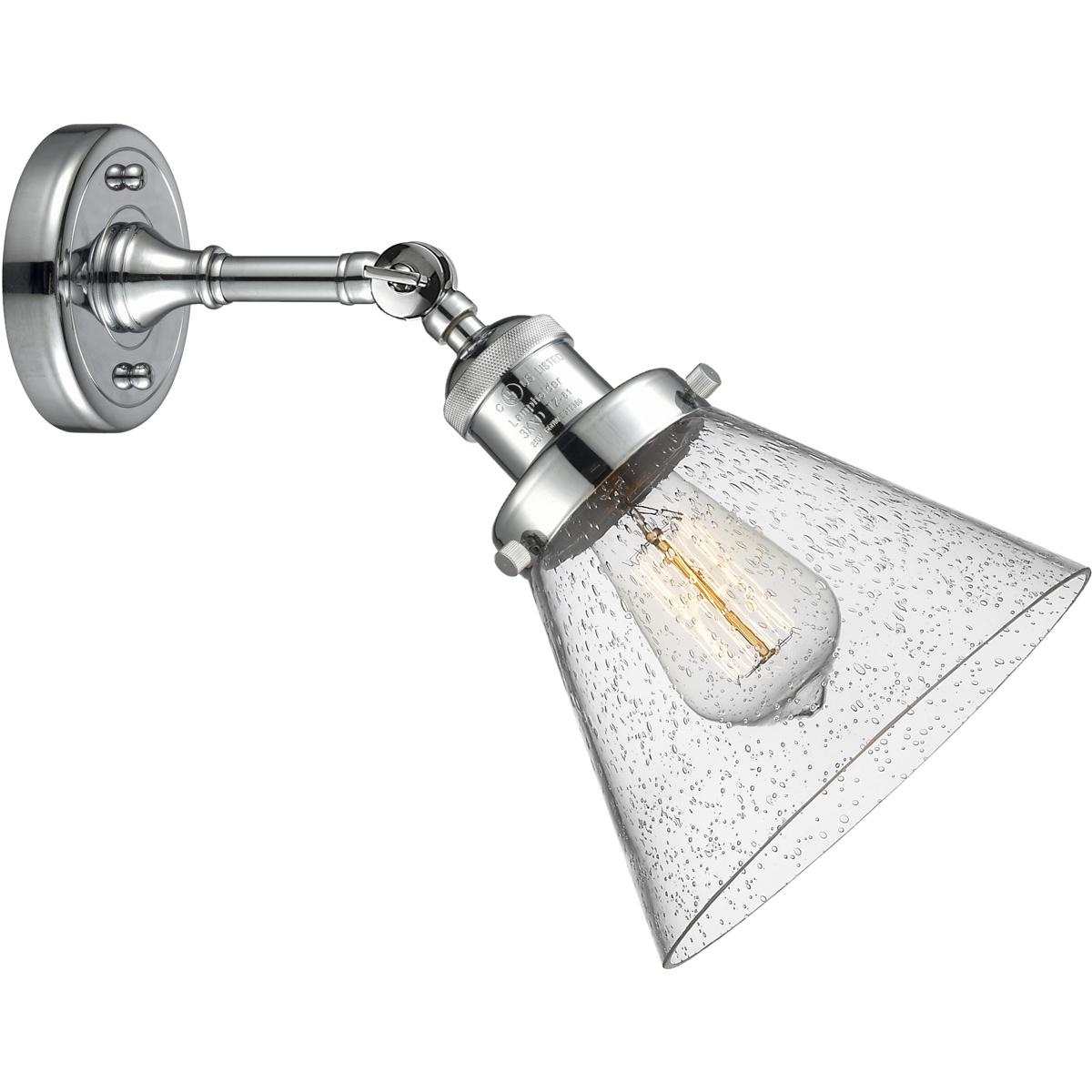 Innovations Lighting 203-PC-G44 Franklin Restoration Large Cone 1 Light 8 inch Polished Chrome Sconce Wall Light in Seedy Glass, Franklin Restoration