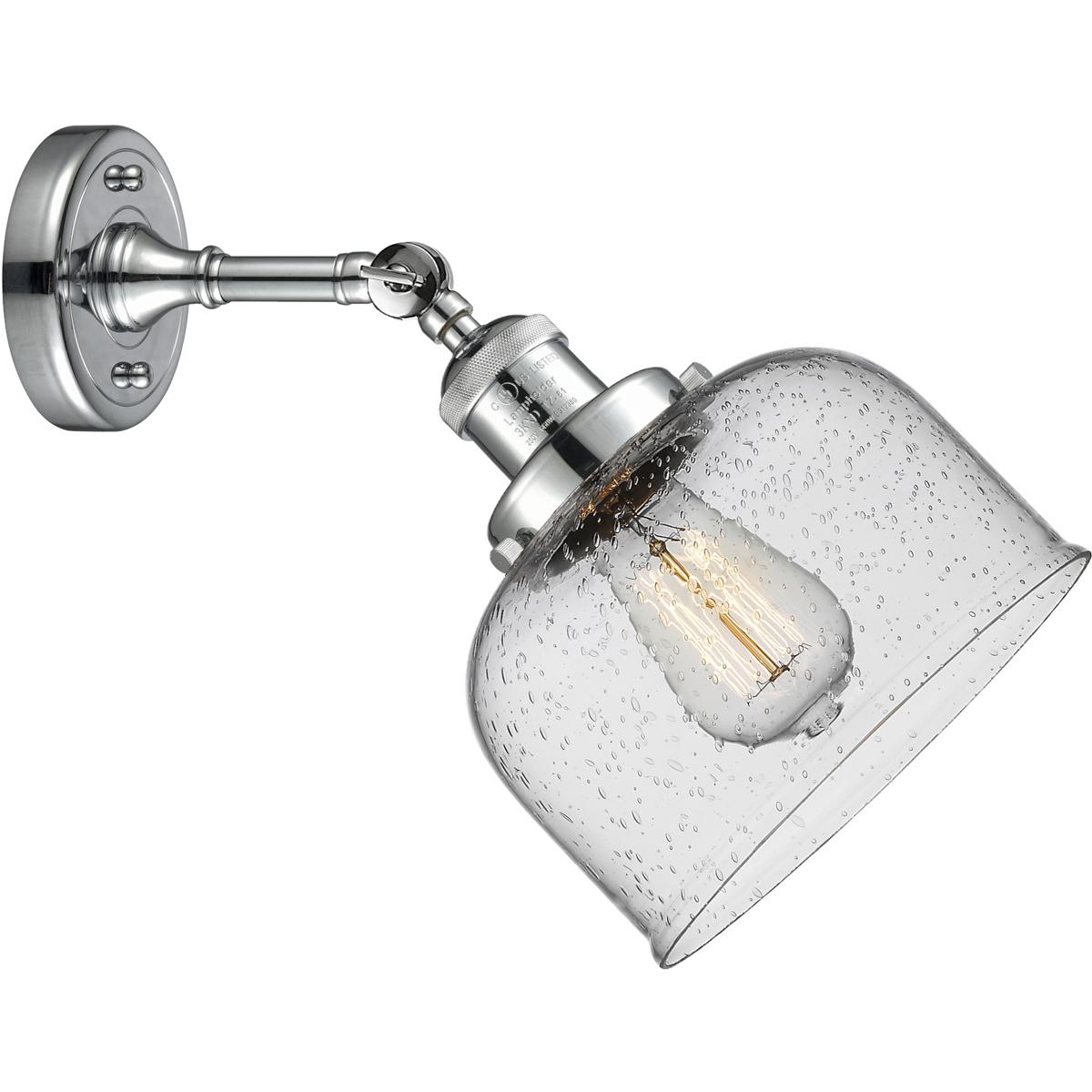 Innovations Lighting 203-PC-G74 Franklin Restoration Large Bell 1 Light 8 inch Polished Chrome Sconce Wall Light in Seedy Glass, Franklin Restoration