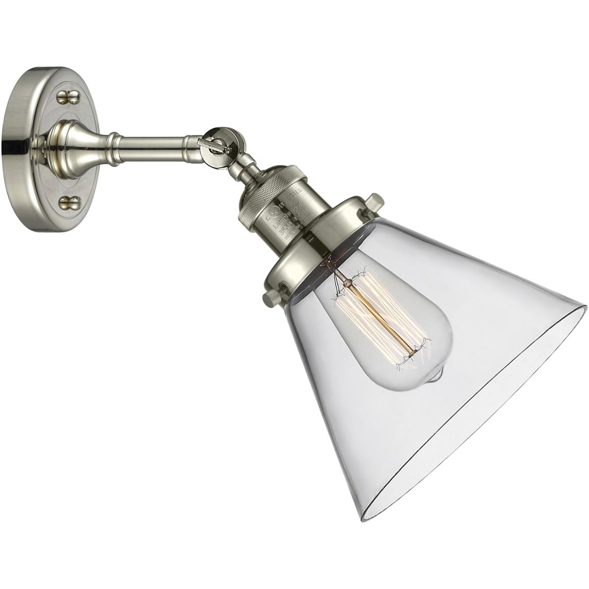 Innovations Lighting 203-PN-G42 Franklin Restoration Large Cone 1 Light 8 inch Polished Nickel Sconce Wall Light in Clear Glass, Franklin Restoration