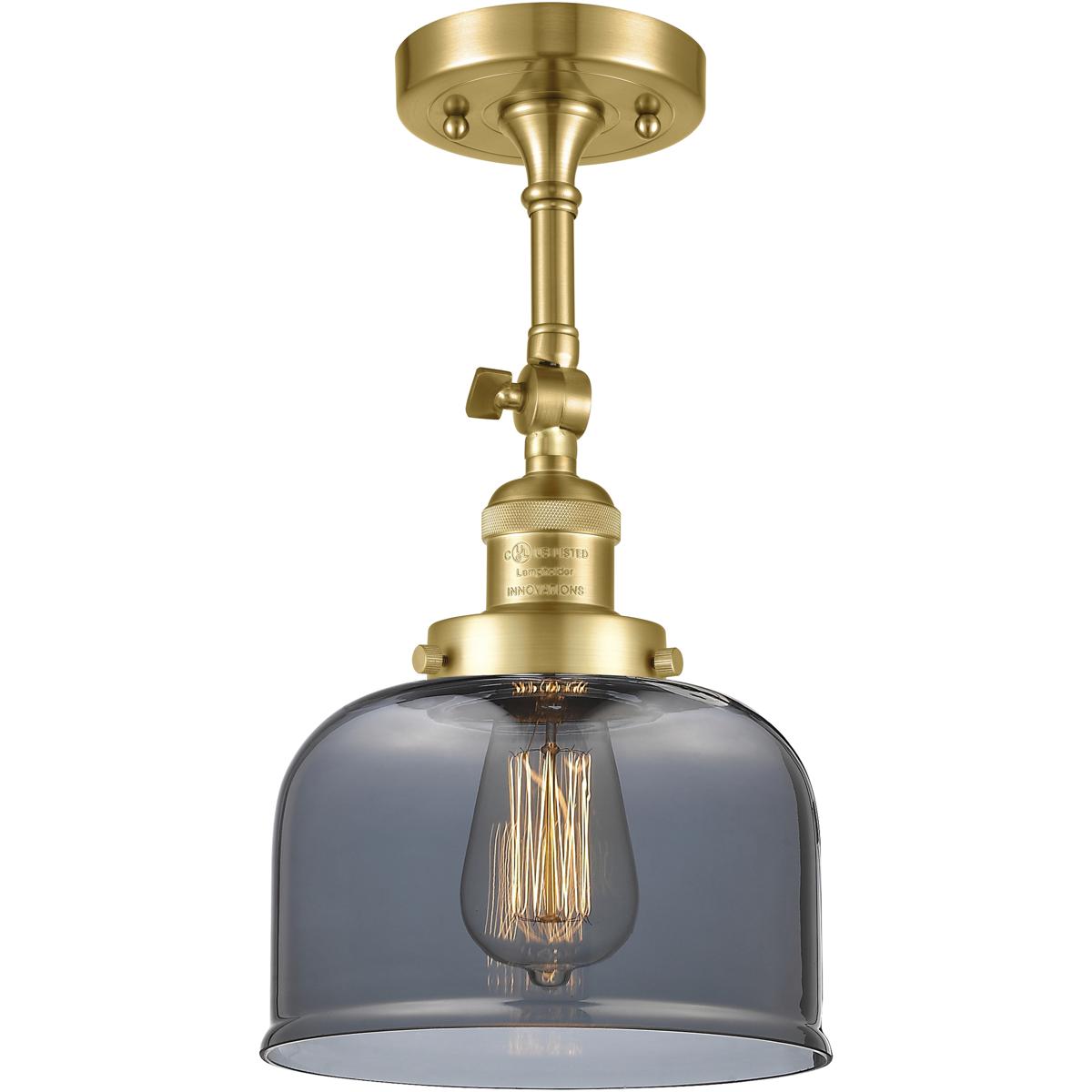 Innovations Lighting 203-SG-G73 Franklin Restoration Large Bell 1 Light 8 inch Satin Gold Sconce Wall Light in Plated Smoke Glass, Franklin Restoratio