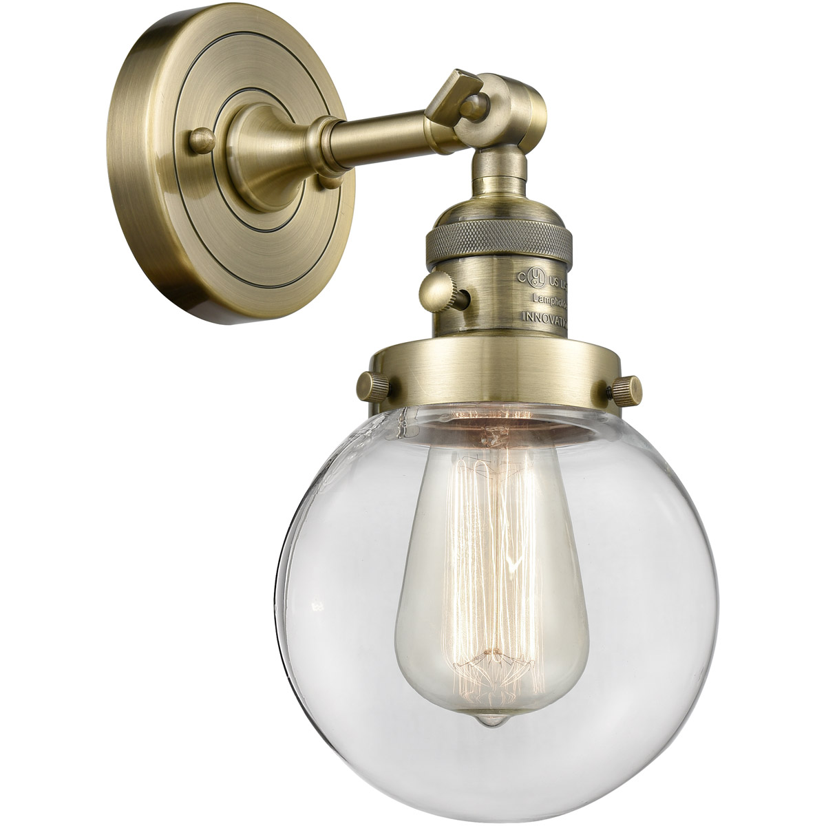 Innovations Lighting 203SW-AB-G202-6 Franklin Restoration Beacon 1 Light 6 inch Antique Brass Sconce Wall Light in Clear Glass, Franklin Restoration