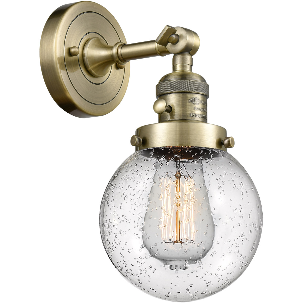 Innovations Lighting 203SW-AB-G204-6 Franklin Restoration Beacon 1 Light 6 inch Antique Brass Sconce Wall Light in Seedy Glass, Franklin Restoration