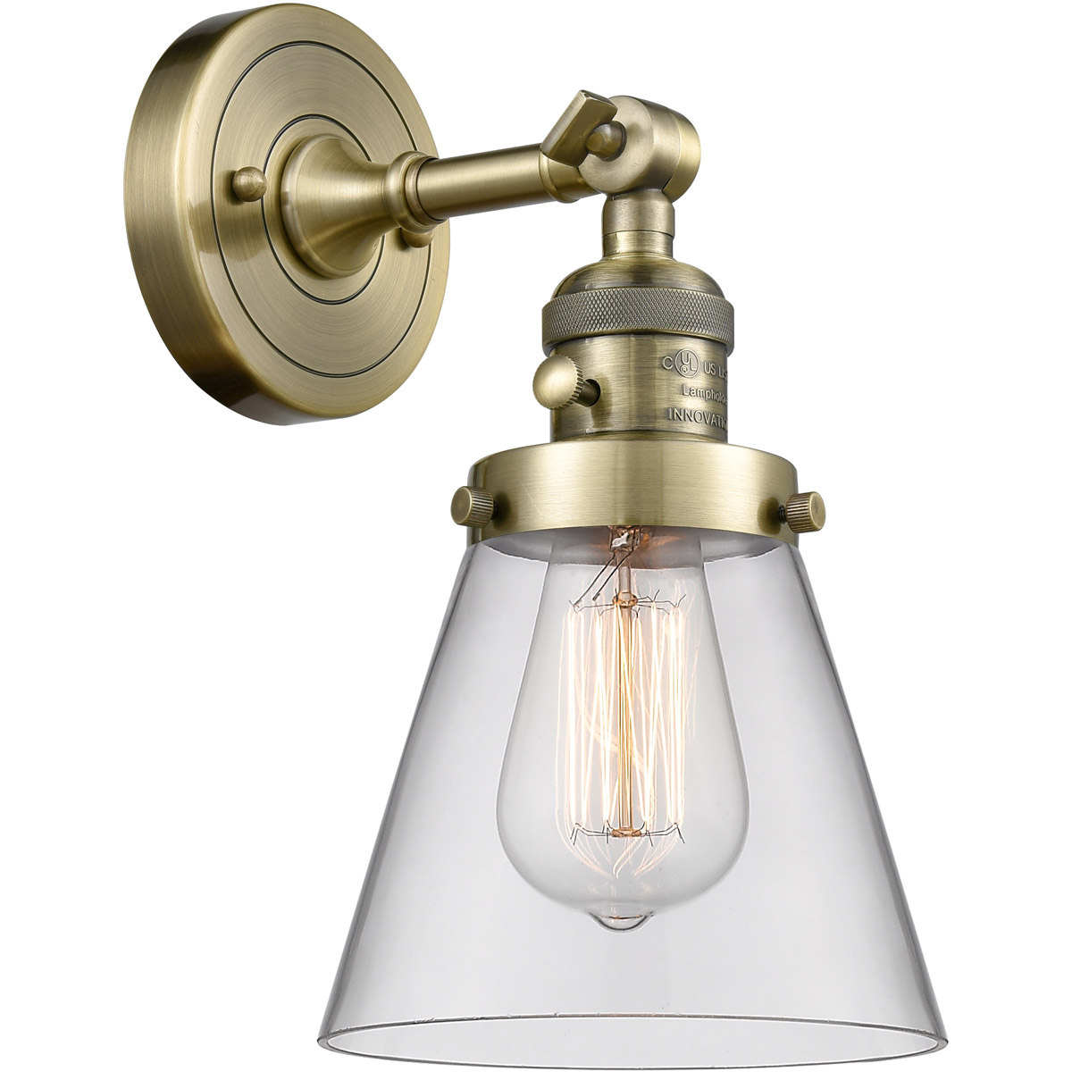 Innovations Lighting 203SW-AB-G62 Franklin Restoration Small Cone 1 Light 6 inch Antique Brass Sconce Wall Light in Clear Glass, Franklin Restoration