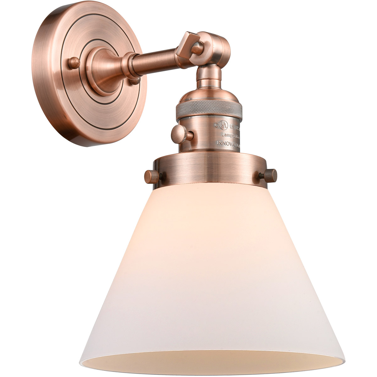 Innovations Lighting 203SW-AC-G41-LED Franklin Restoration Large Cone LED 8 inch Antique Copper Sconce Wall Light, Franklin Restoration