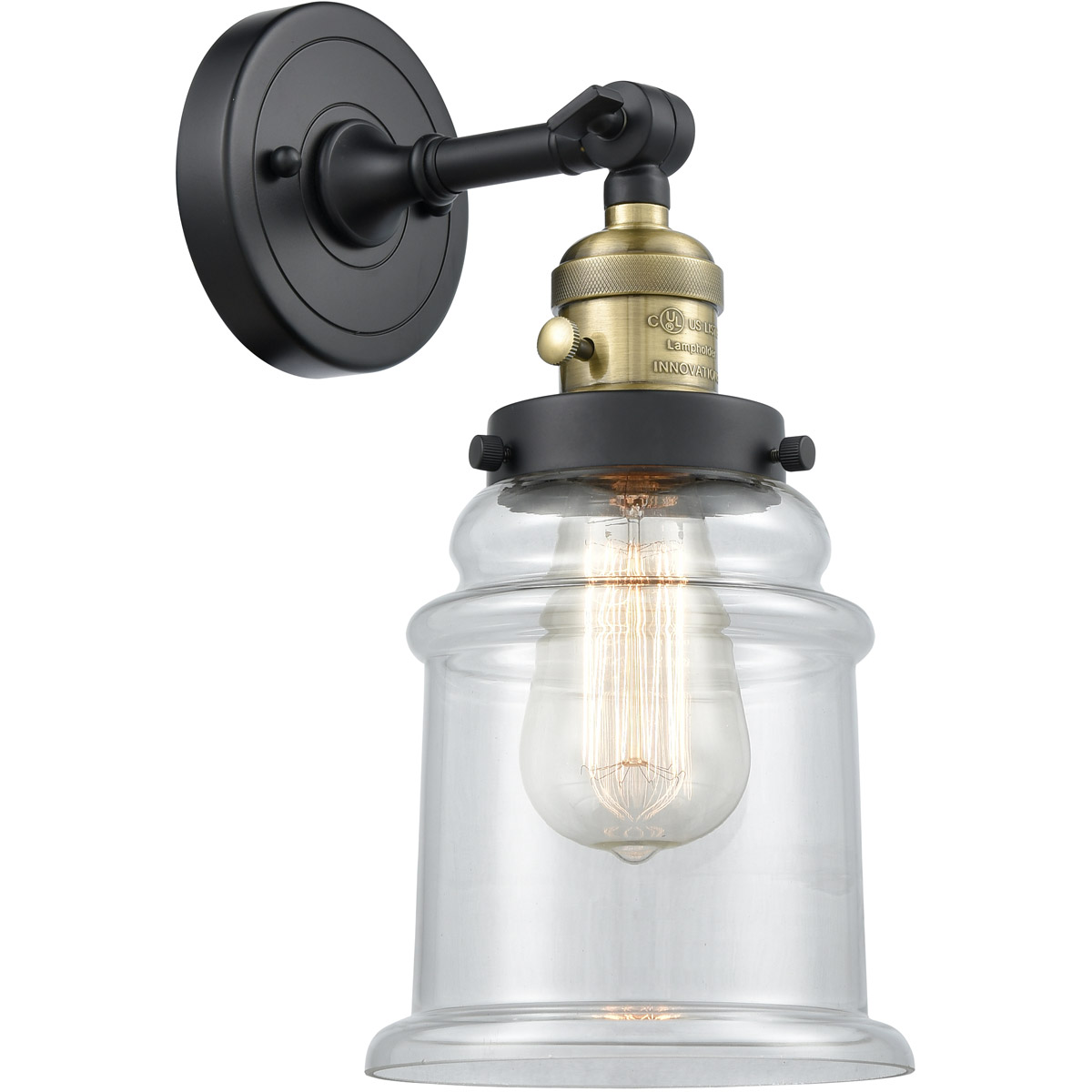 Innovations Lighting 203SW-BAB-G182-LED Franklin Restoration Canton LED 7 inch Black Antique Brass Sconce Wall Light, Franklin Restoration