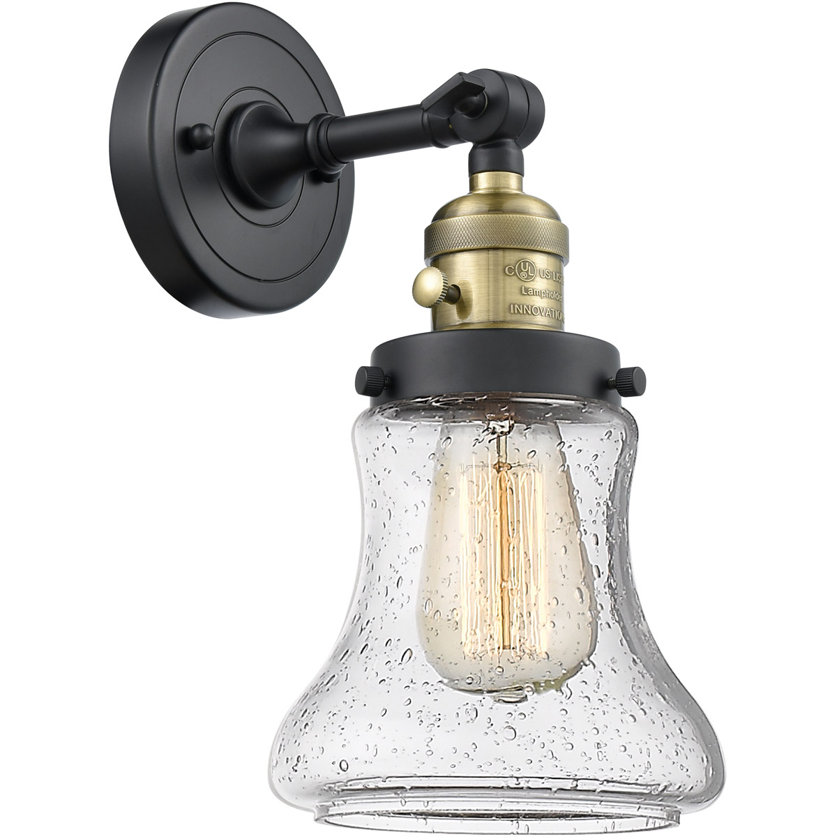 Innovations Lighting 203SW-BAB-G194 Franklin Restoration Bellmont 1 Light 7 inch Black Antique Brass Sconce Wall Light in Seedy Glass, Franklin Restor