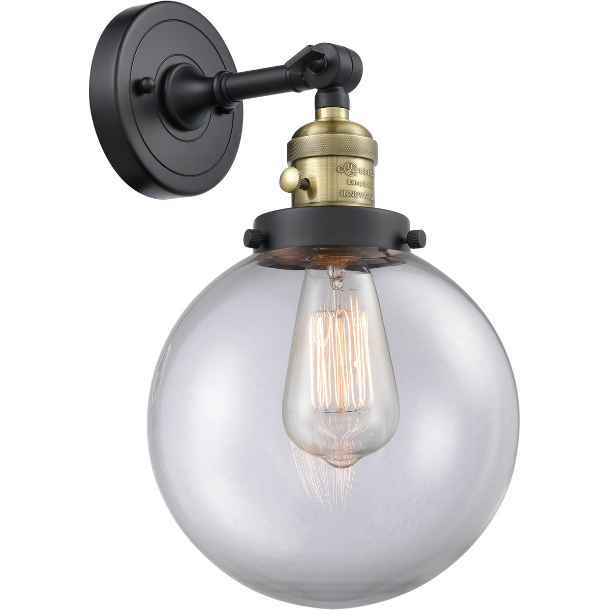 Innovations Lighting 203SW-BAB-G202-8 Franklin Restoration Large Beacon 1 Light 8 inch Black Antique Brass Sconce Wall Light in Clear Glass, Franklin