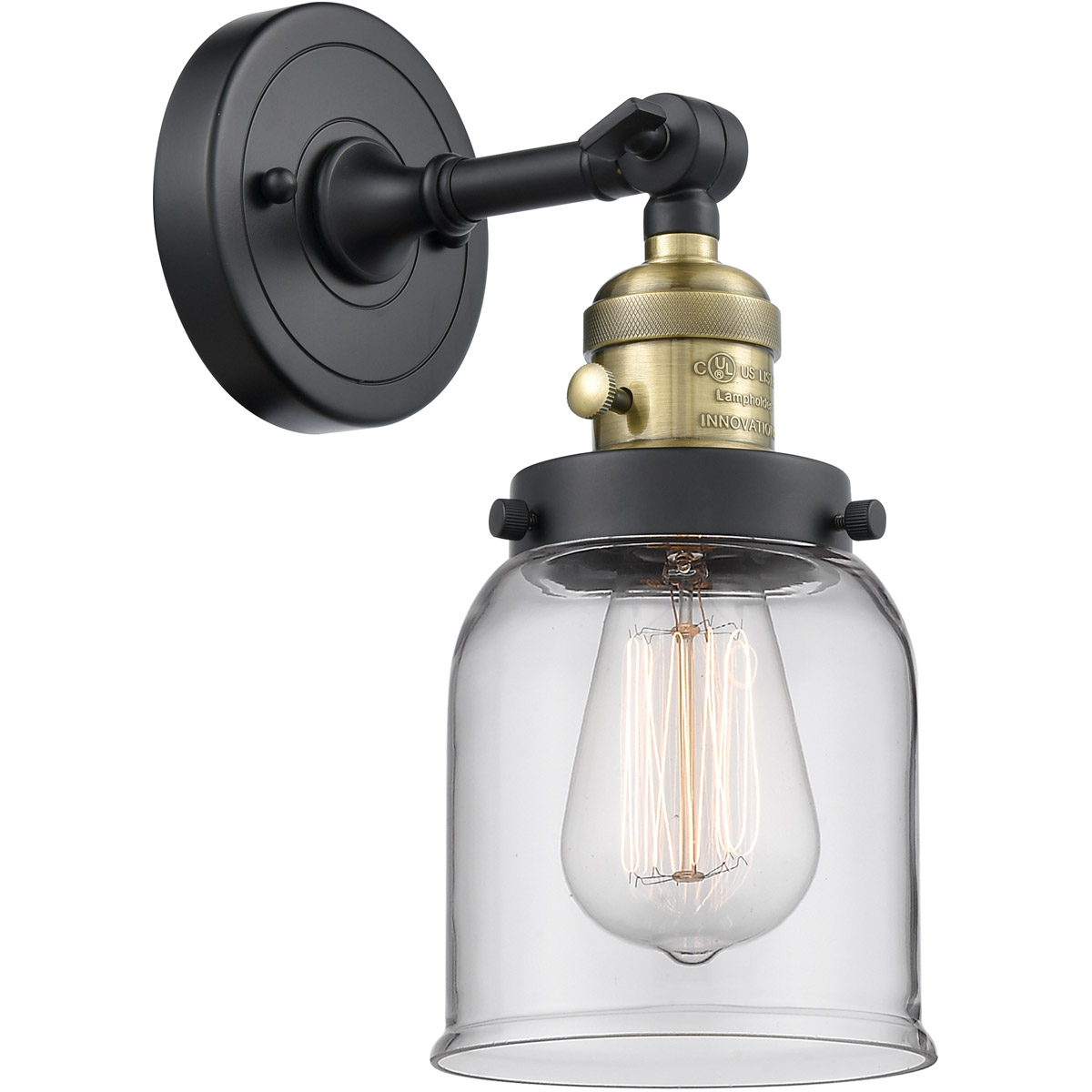 Innovations Lighting 203SW-BAB-G52 Franklin Restoration Small Bell 1 Light 5 inch Black Antique Brass Sconce Wall Light in Clear Glass, Franklin Resto