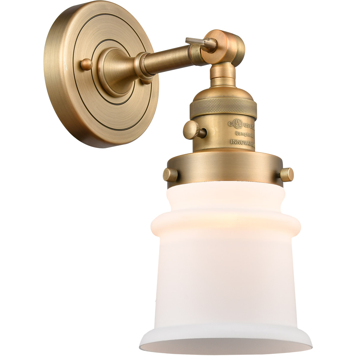 Innovations Lighting 203SW-BB-G181S Franklin Restoration Small Canton 1 Light 7 inch Brushed Brass Sconce Wall Light in Matte White Glass, Franklin Re