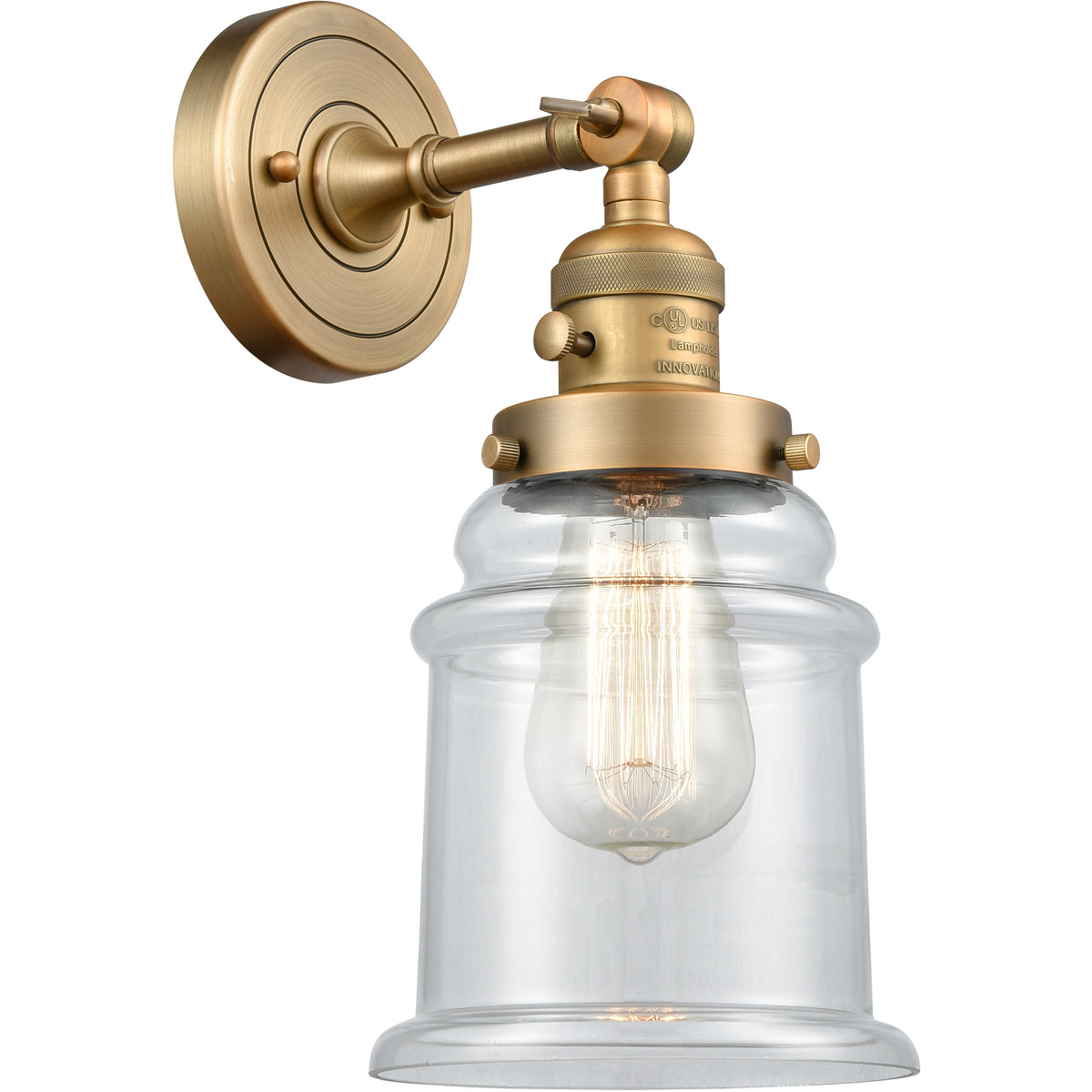 Innovations Lighting 203SW-BB-G182 Franklin Restoration Canton 1 Light 7 inch Brushed Brass Sconce Wall Light in Clear Glass, Franklin Restoration